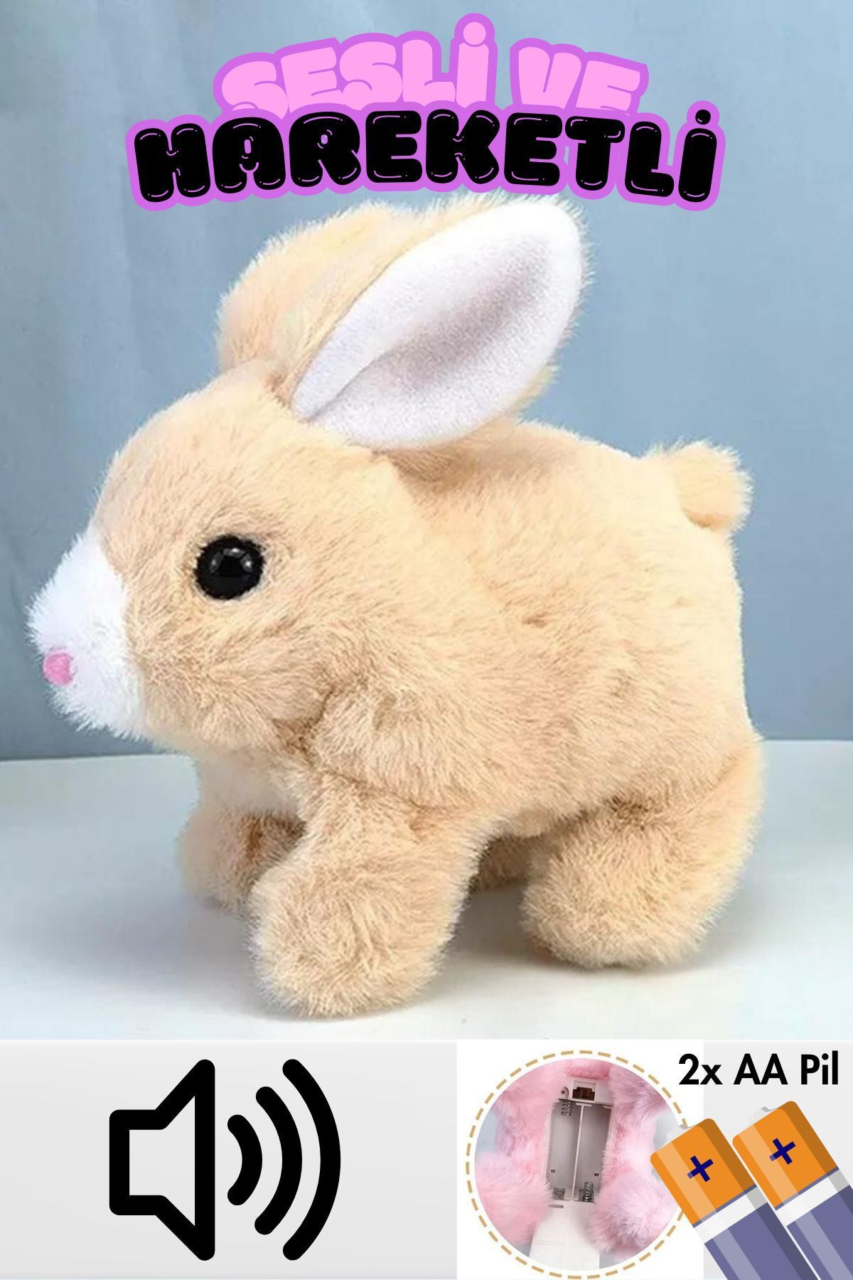 Peluş Hareketli Tavşan Kulakları Ve Ayakları Hareket Eden Sesli Oyuncak (2X PİL HEDİYE)