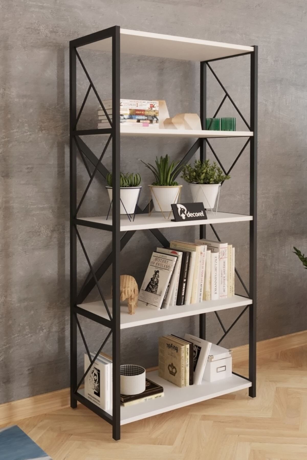 Sera Metal Kitaplık 5 Raflı Çok Amaçlı Dosya Kitap Rafı Ofis Salon Raf 150 Cm Beyaz