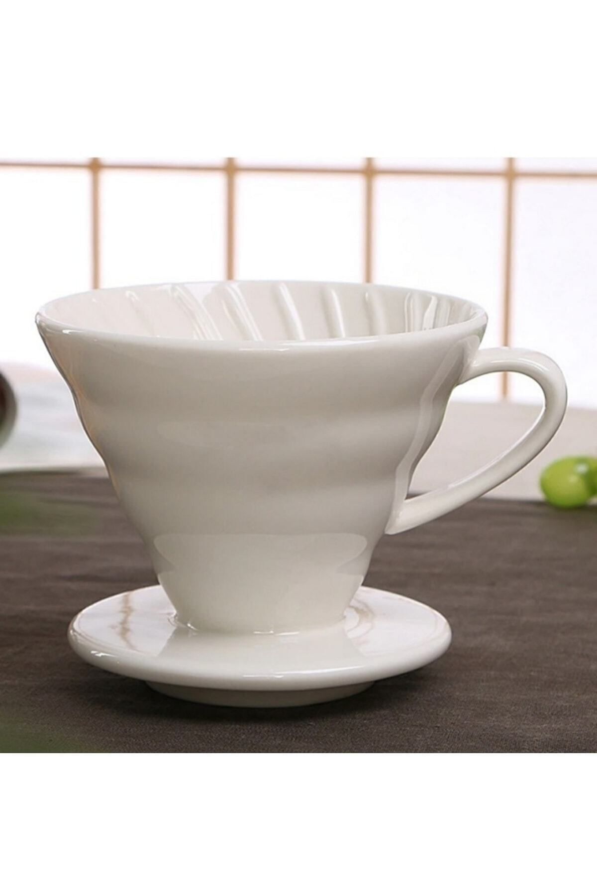 Beyaz V60 02 Dripper Seramik Kahve Demleme Ekipmanı Filtre Kahve