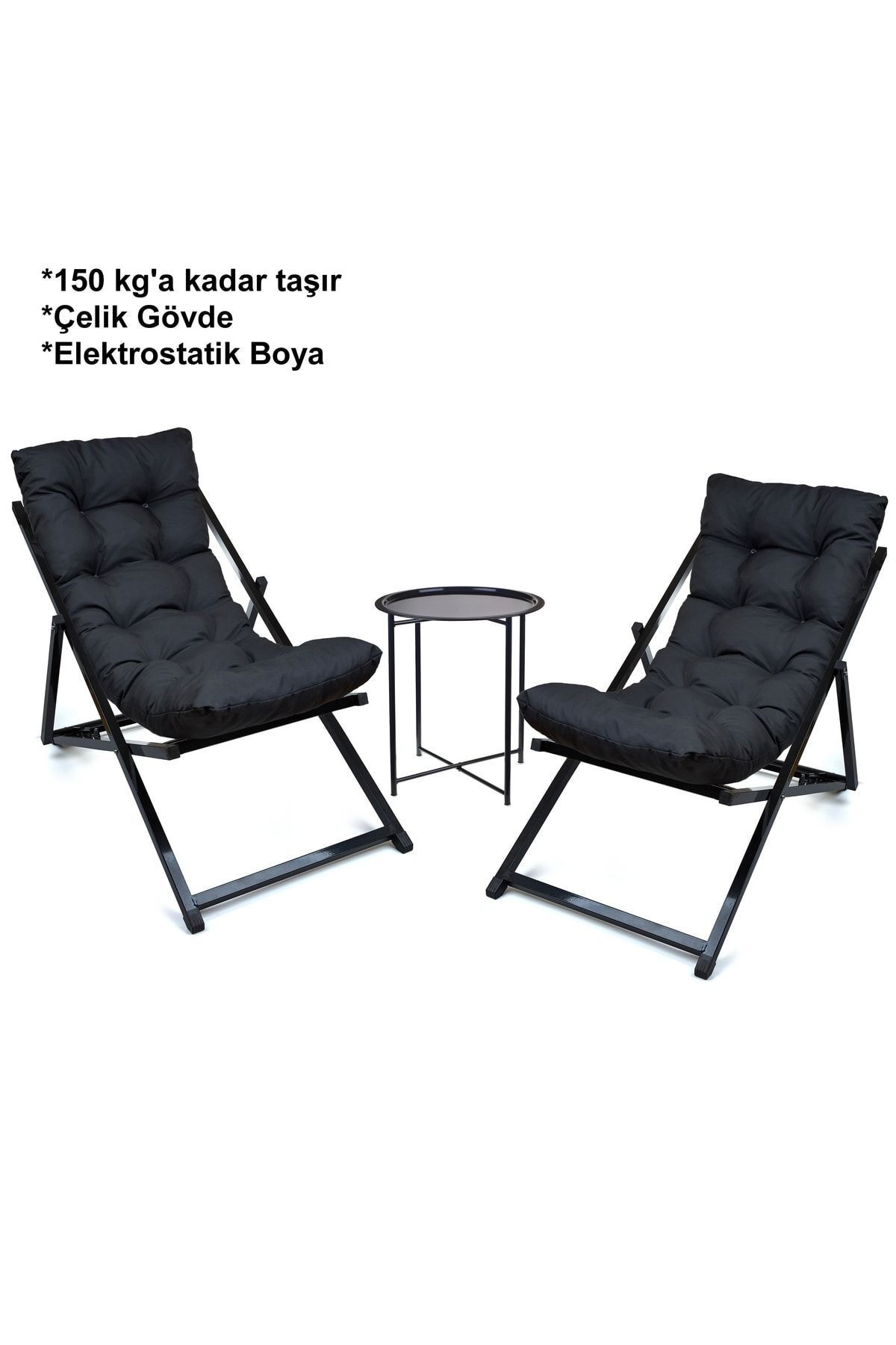 Minderli - Morrasra Şezlong Seti Bahçe&balkon&teras&plaj Katlanır Ikili Set - 2 Şezlong 1 Sehpa