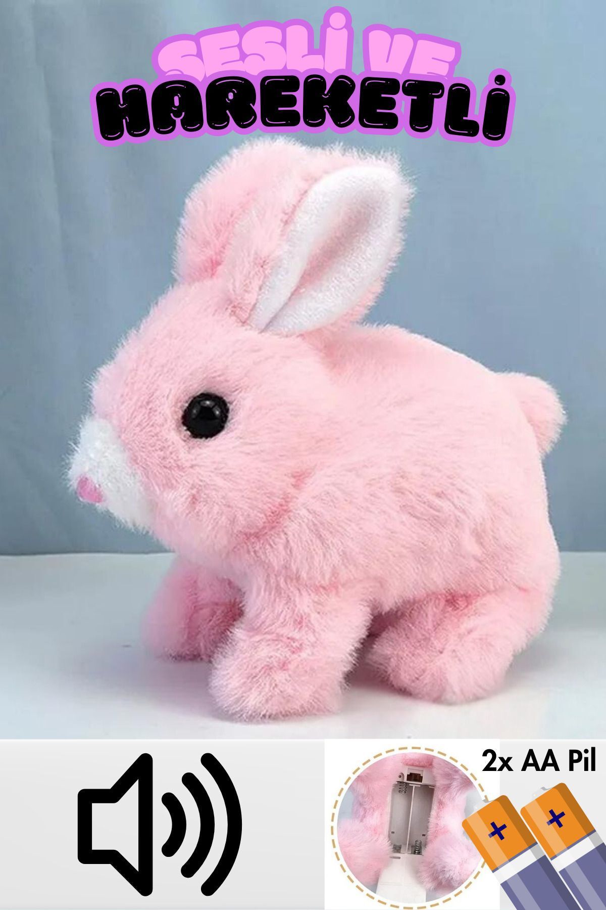 Peluş Hareketli Tavşan Kulakları Ve Ayakları Hareket Eden Sesli Oyuncak (2X PİL HEDİYE)