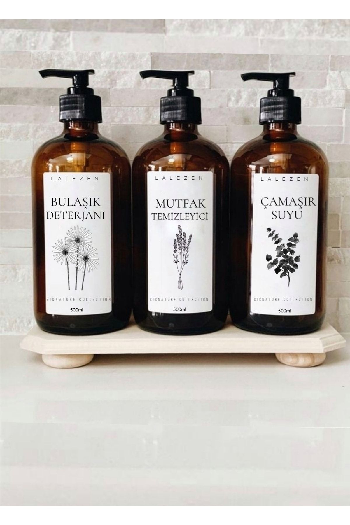 Amber Çiçekli Bulaşık Mutfak Çamaşır Suyu Etiketli Plastik Şişe 500 ml (FİSFİS BAŞLIKLI)