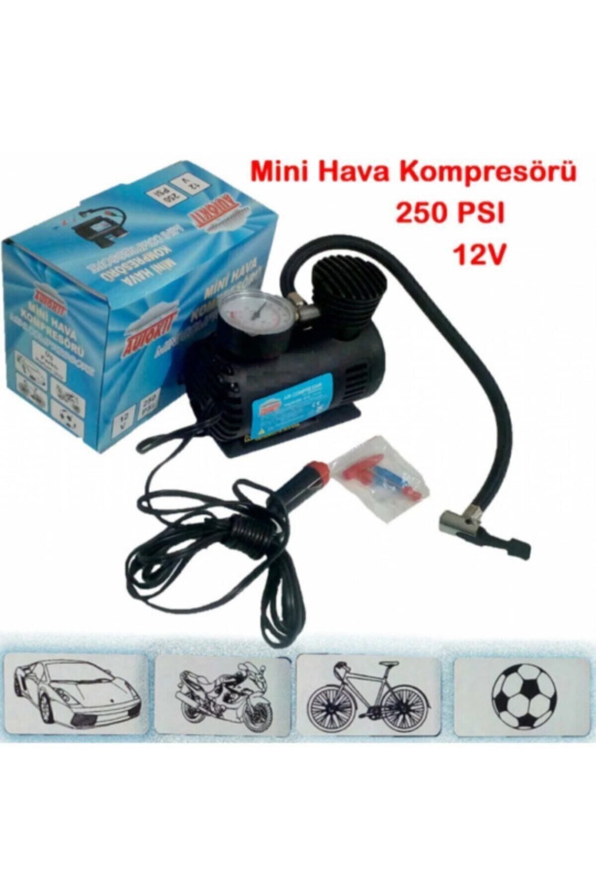 Araba Oto Araç Lastik Şişirme Pompası Hava Kompresörü 250psi 12v Volt Şişirici Kompresör Pompa Setii