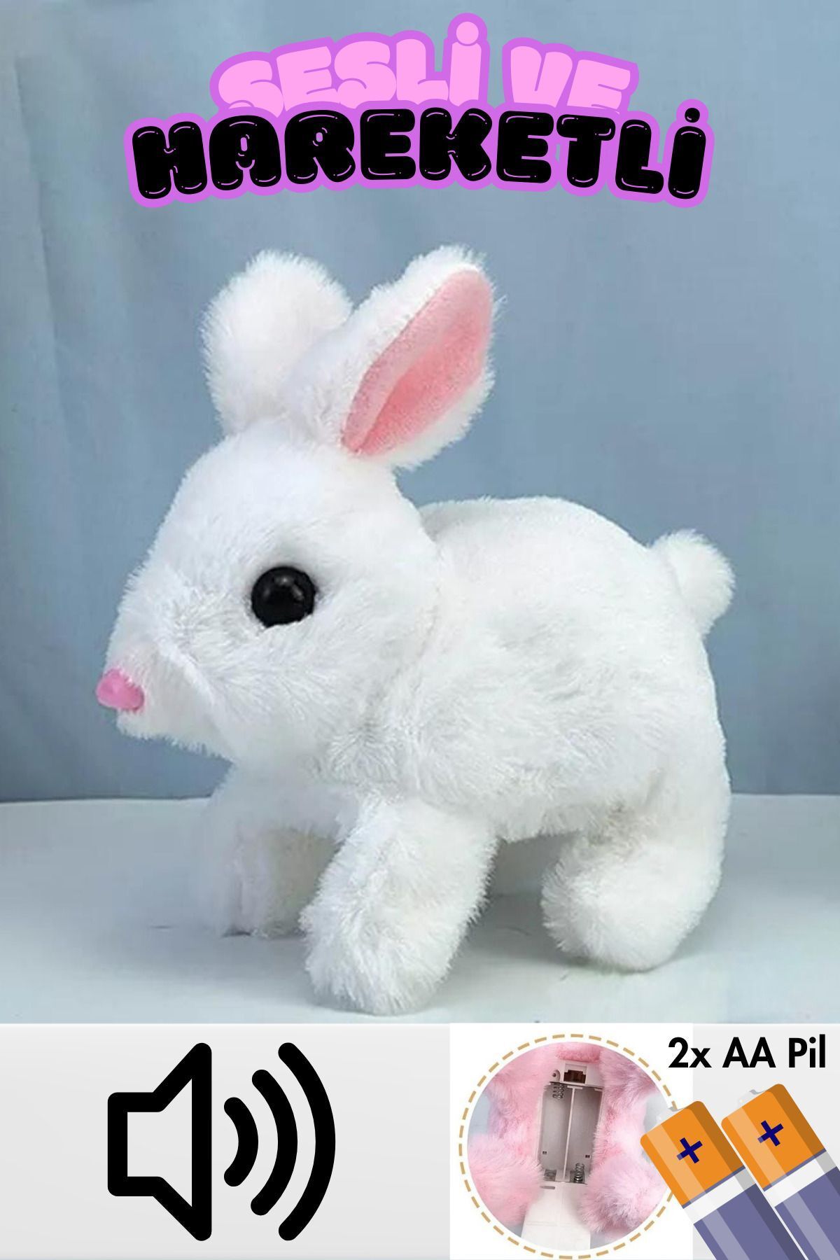 Peluş Sesli Ve Hareketli Tavşan Çok Fonksiyonlu Kulakları Ve Hareketleri Oyuncak(2X PİL HEDİYE)