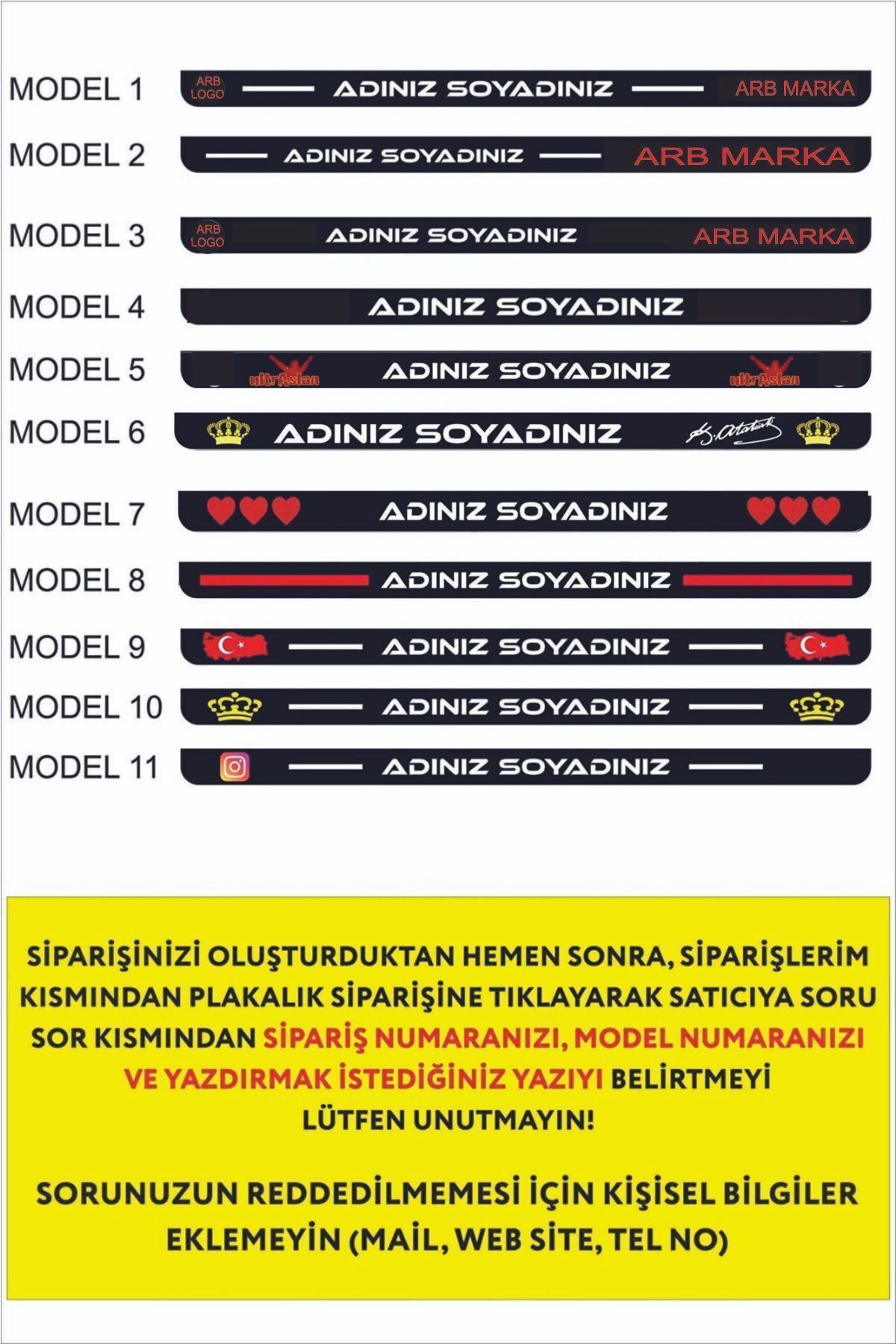 Kişiye Özel Isimli 2 Adet Logo Kabartmalı Plakalık (SORU SOR KISMINDAN SİPARİŞ NUMARANIZLA YAZINIZ)