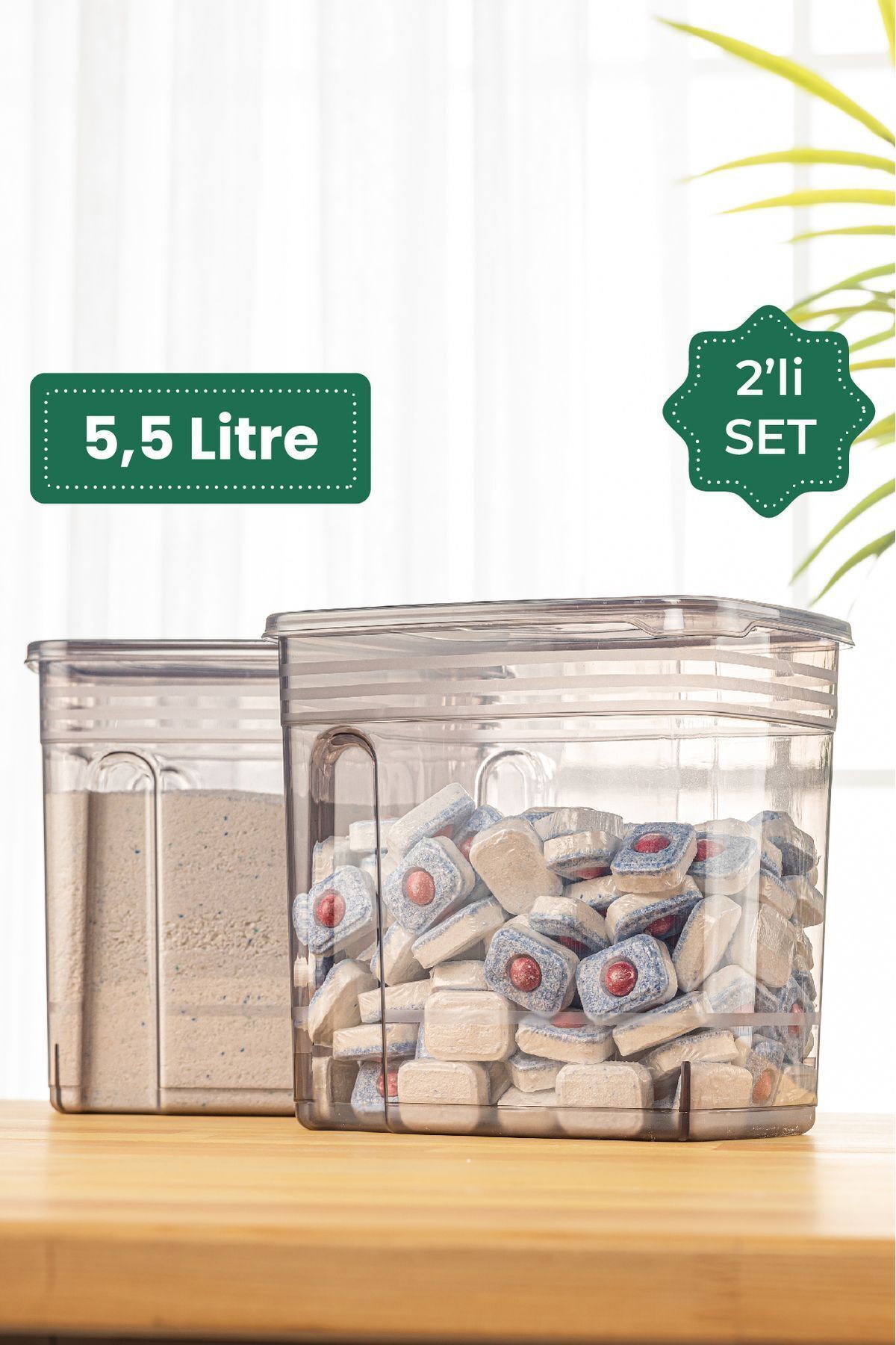 2'li 5,5 Litre Strip Mega Boy Deterjan Saklama Kutusu Antrasit