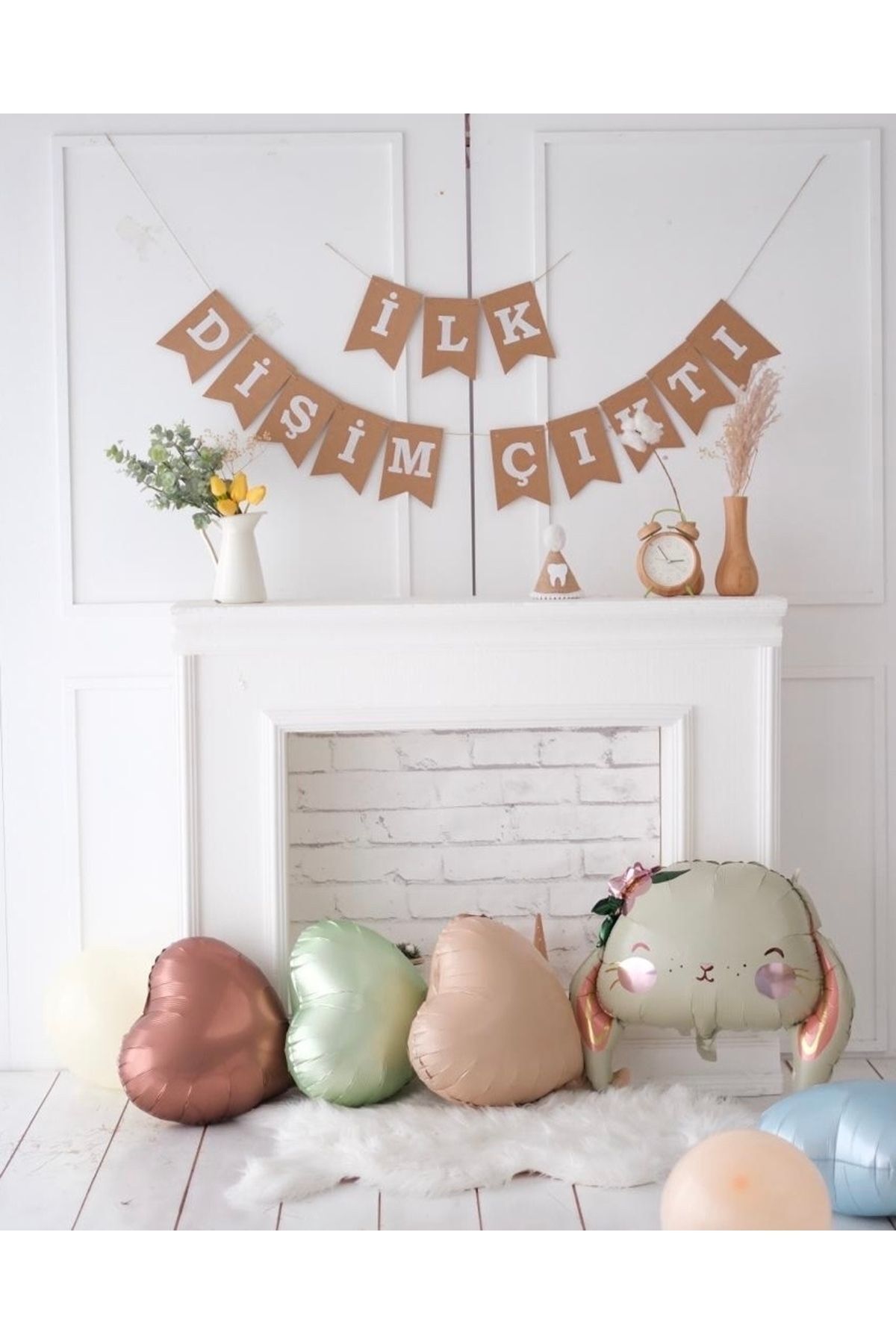 Ilk Dişim Çıktı Flama Yazı Banner Kraft Beyaz