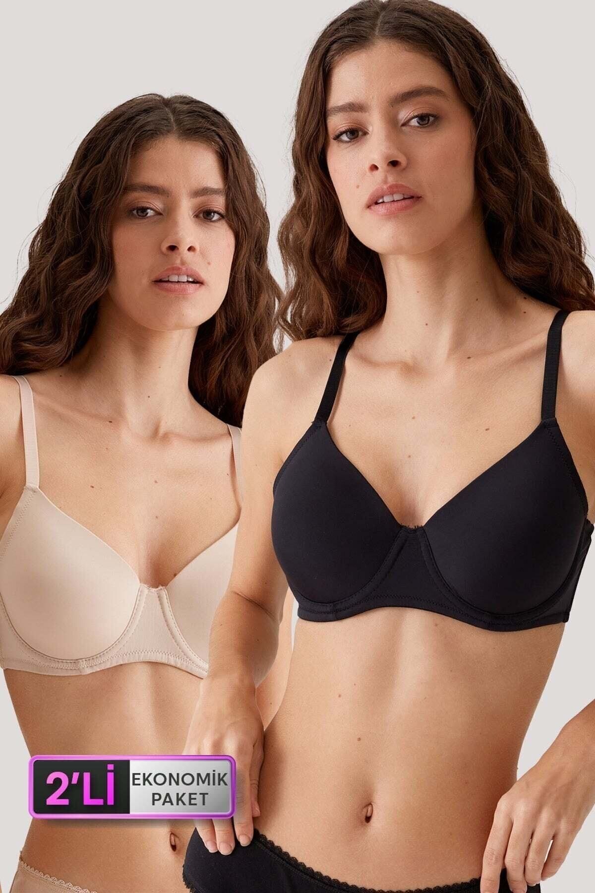 2'li Ekonomik Paket Siyah-ten 6224 Barcelona Desteksiz Toparlayıcı Micro Sütyen Set D Cup Seçeneği