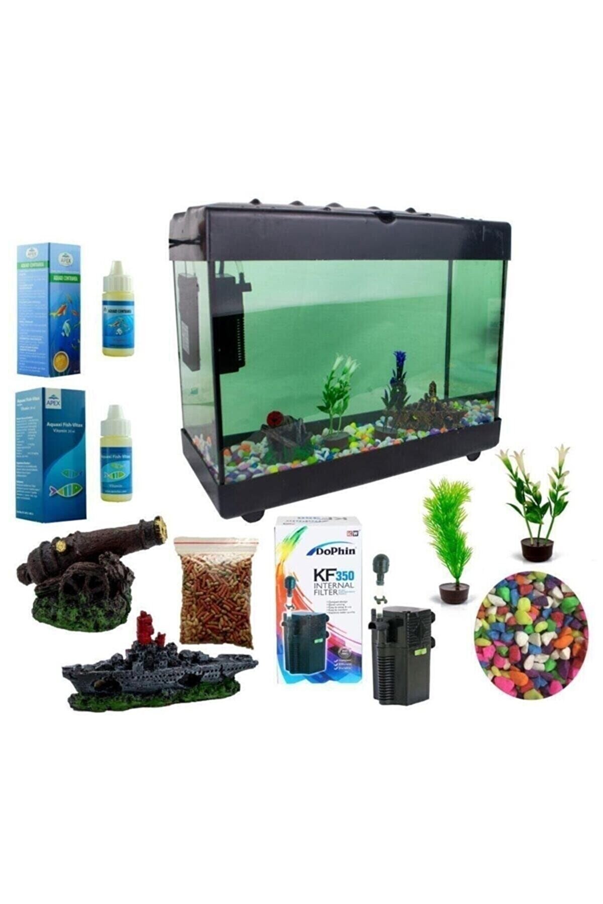 Hazır Akvaryum Seti 30 X 25 X 14 Cm 10 Parça Karışık Renkte Gönderilir