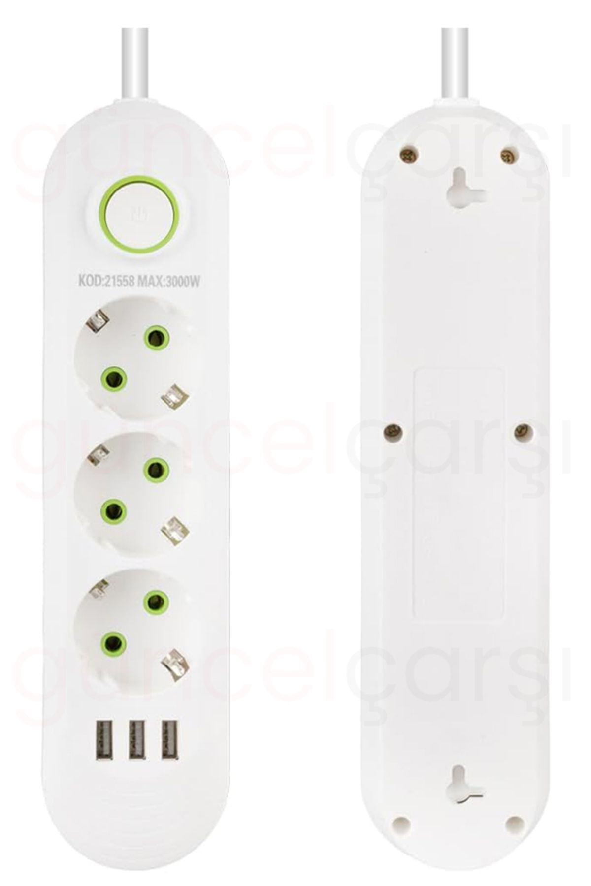 Akım Korumalı Priz, 3'lü Çoklu Priz, 3 Usb, 1.5 Mt Kablo, Grup Priz, Usb Li Priz
