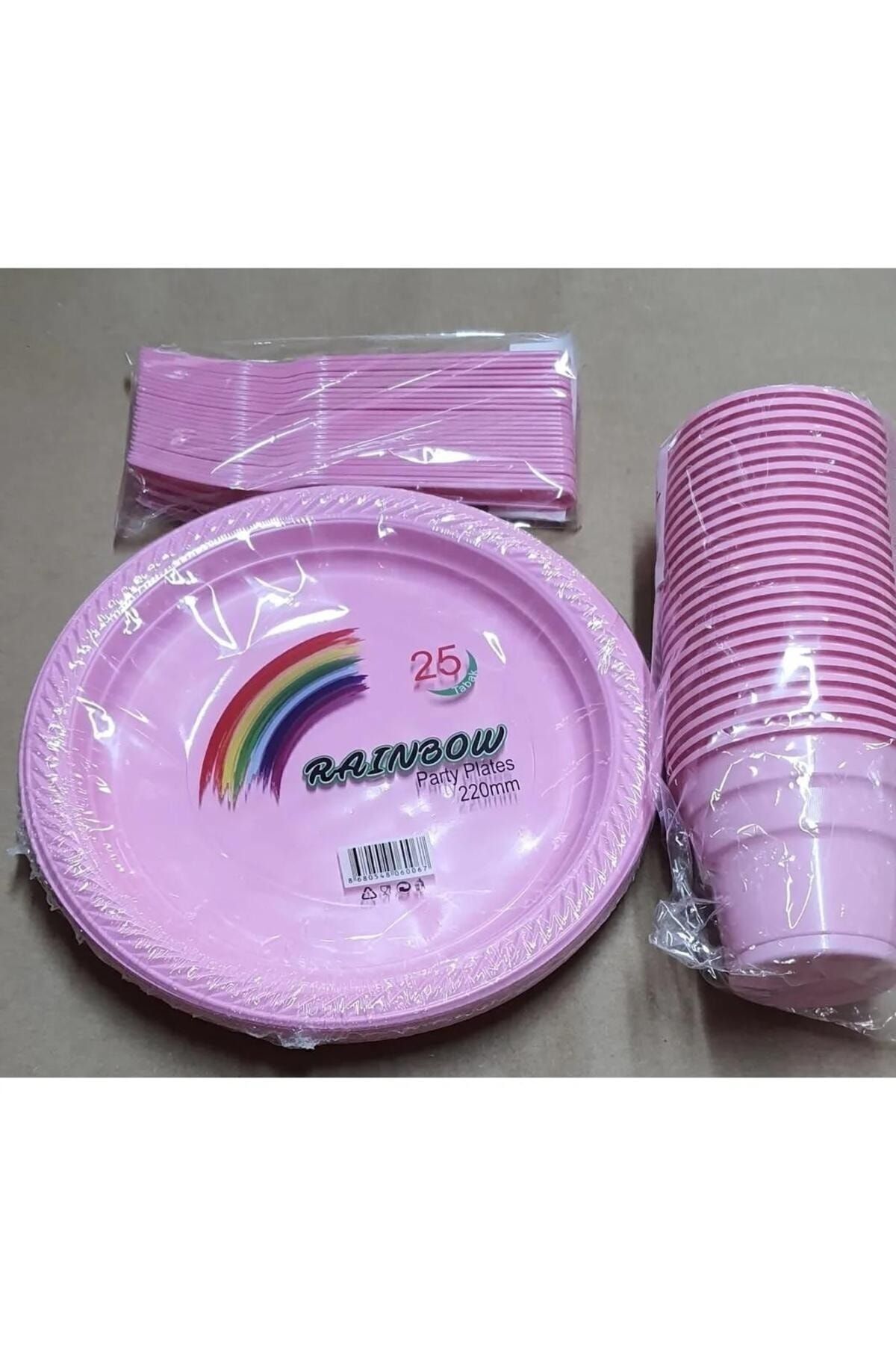 Pembe Tabak Bardak Çatal Seti Plastik 25 Kişilik Kullan At