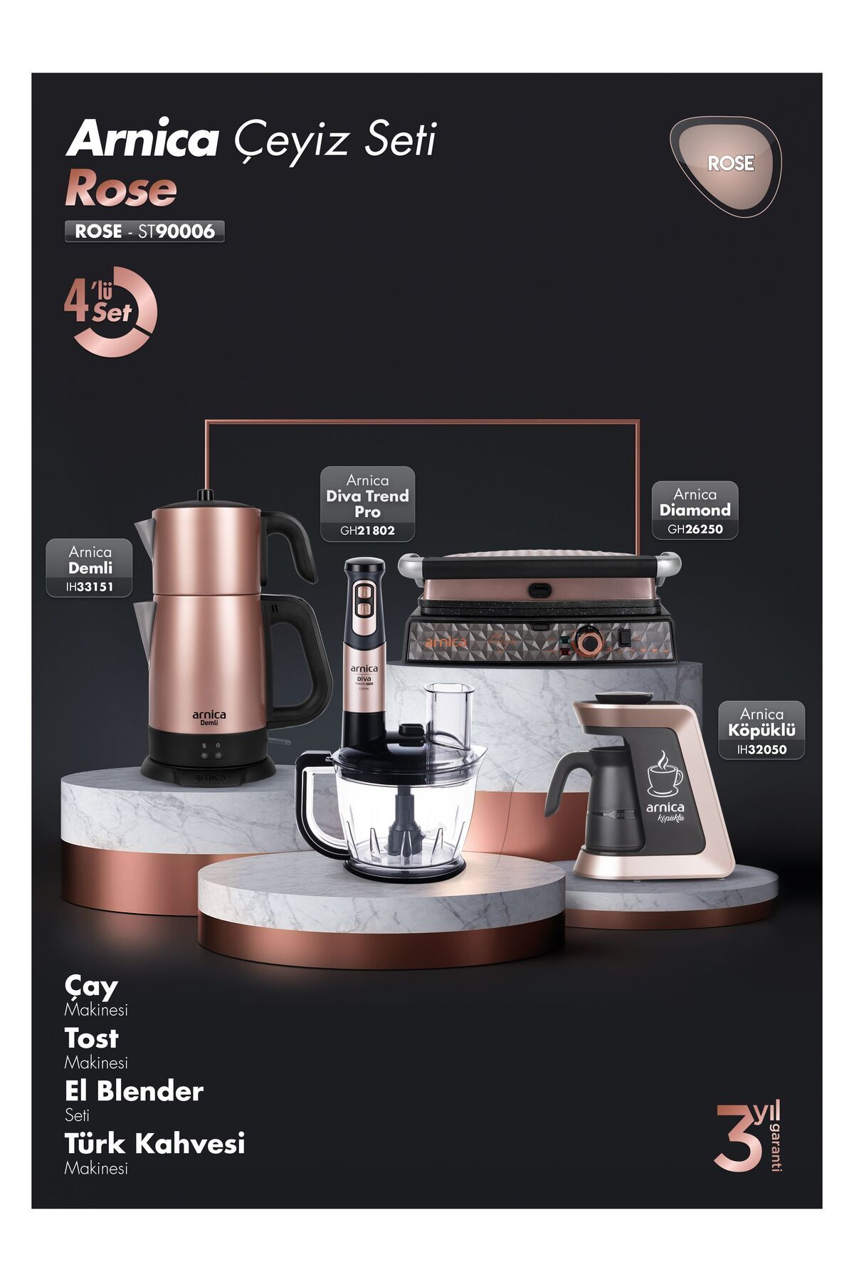 4'lü Çeyiz Seti ST90006 Rose