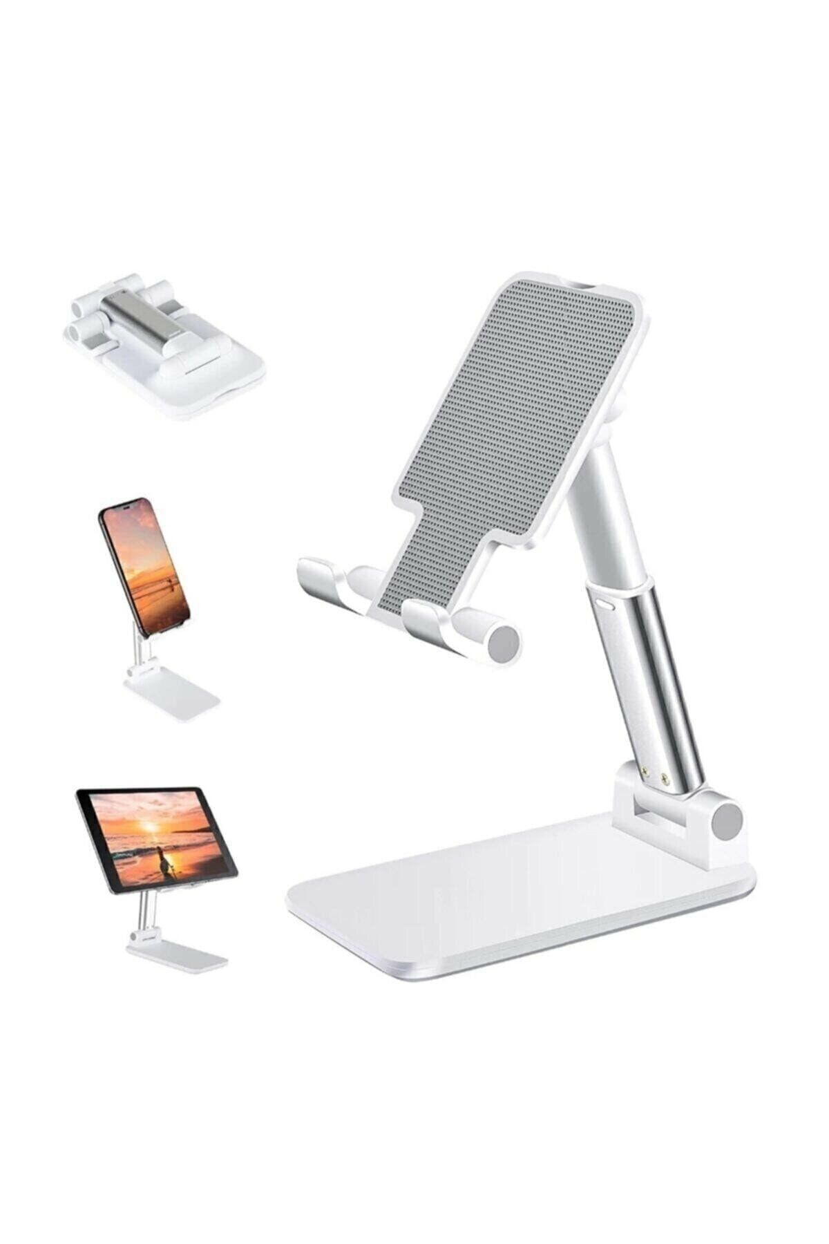 Iki Kademeli Ayarlanabilir Katlanabilir Tablet Ve Telefon Tutucu Stand Beyaz