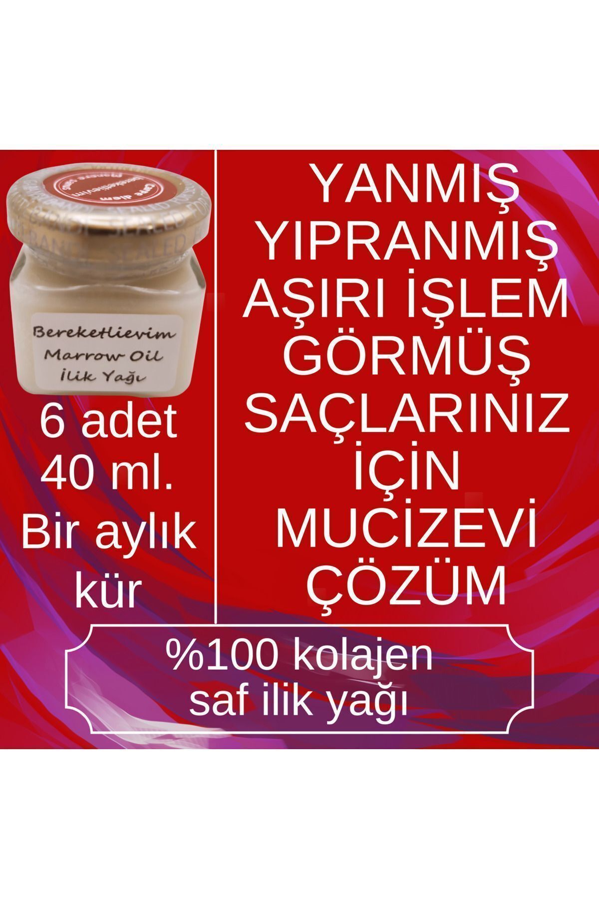 Ilik Yağı (6 X 40 ML SET) Doğal Kolajen, Saf Ilik Yağı, Saç Bakım Maskesi, Cilt Serumu