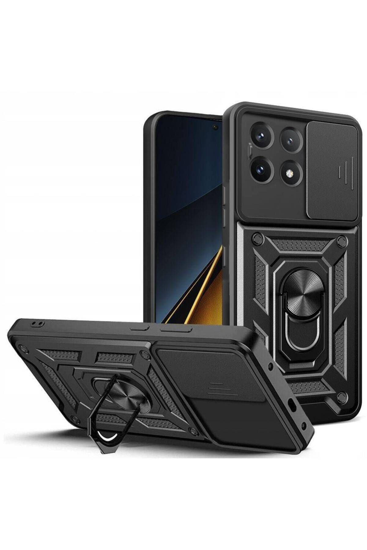 Poco X6 Pro 5G Kılıf Kamera Korumalı Sürgülü Yüzüklü Armor Tank Kapak