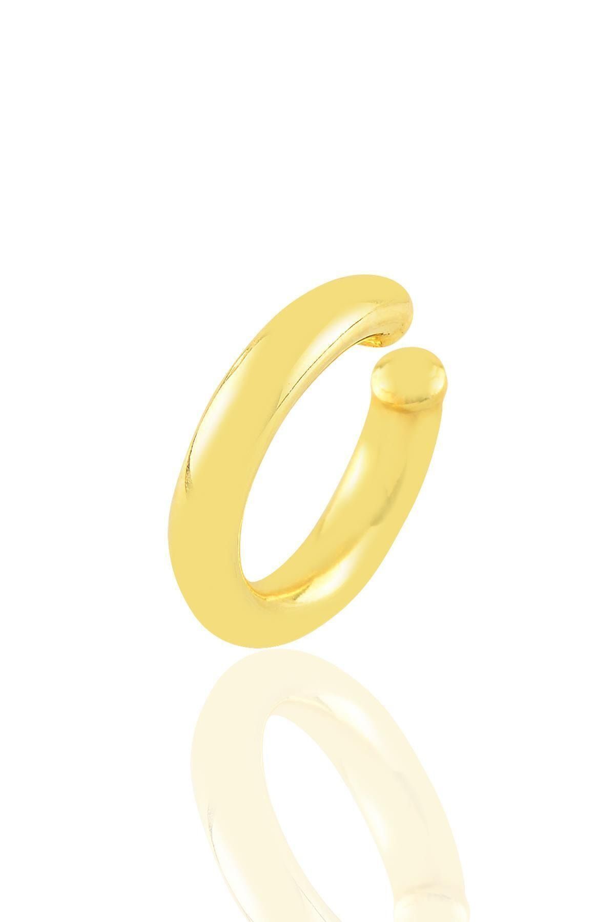 Kadın Gümüş Altın Yaldızlı Sade Sıkıştırmalı Kıkırdak Küpe Sgtl10887gold