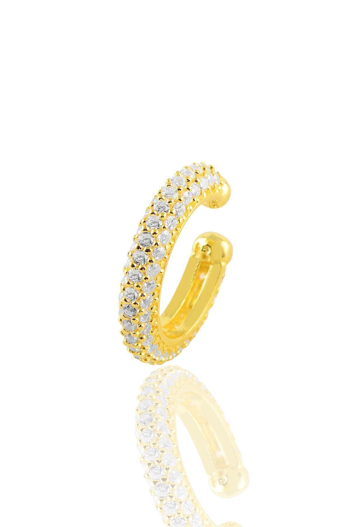 Gümüş Altın Yaldızlı Zirkon Taşlı Kıkırdak Küpe Sgtl10700gold