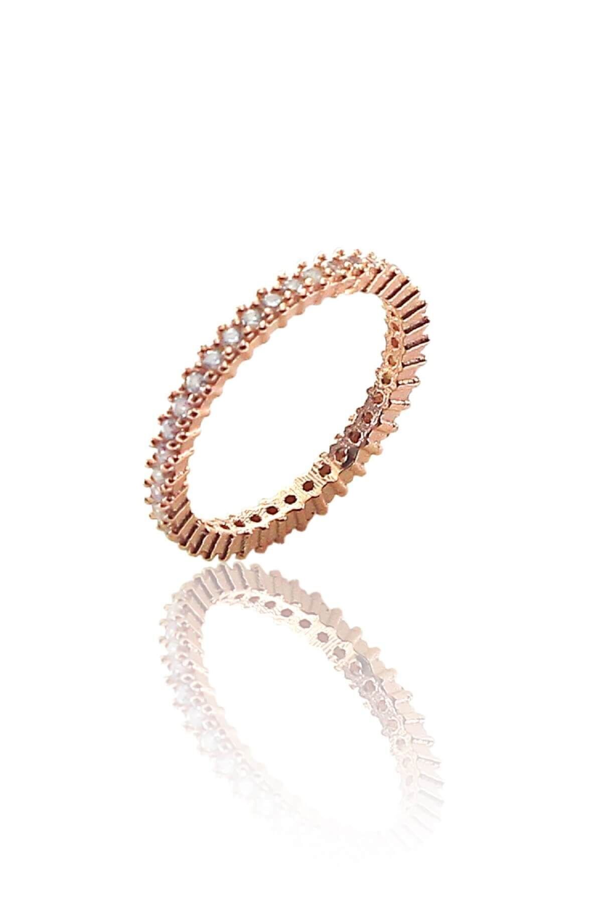 Kadın Rose Tek Sıra Rose Zirkon Taşlı Tamtur Gümüş Yüzük SGTL8767