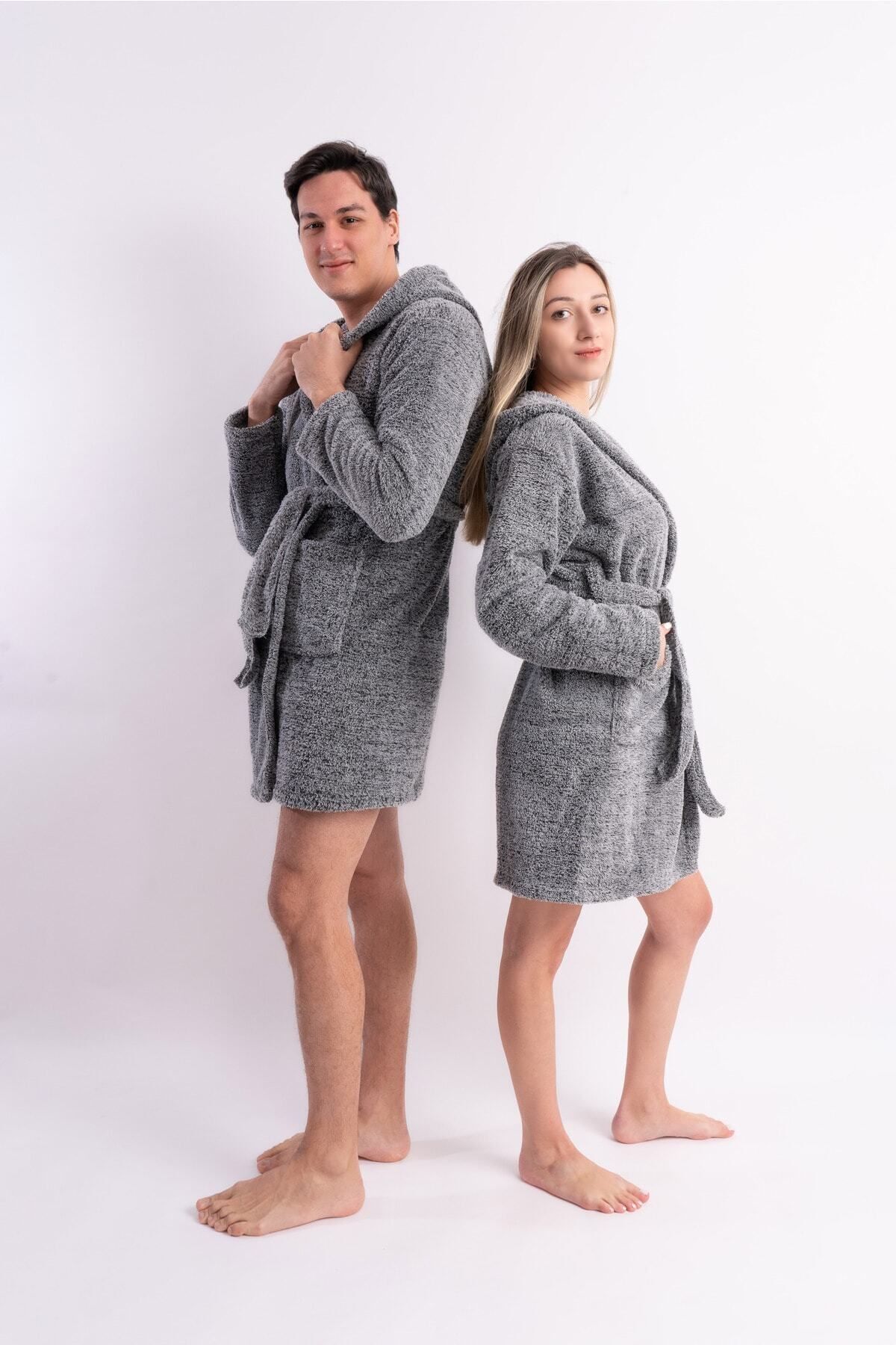 Gri Kırçıllı Unisex Sabahlık Welsoft Peluş