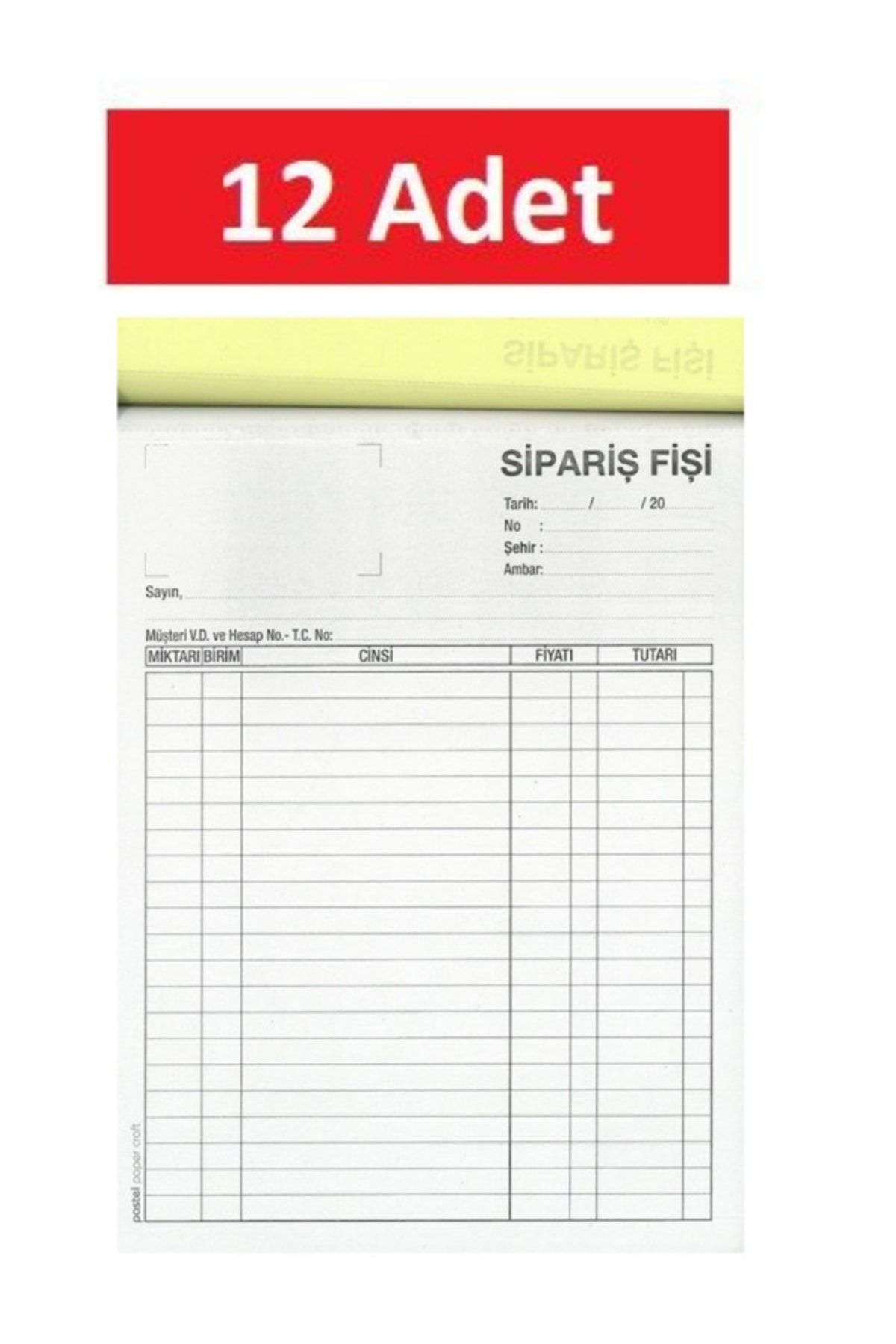 A5 Otokopili Sipariş Fişi 2 Nüsha 12 Adet