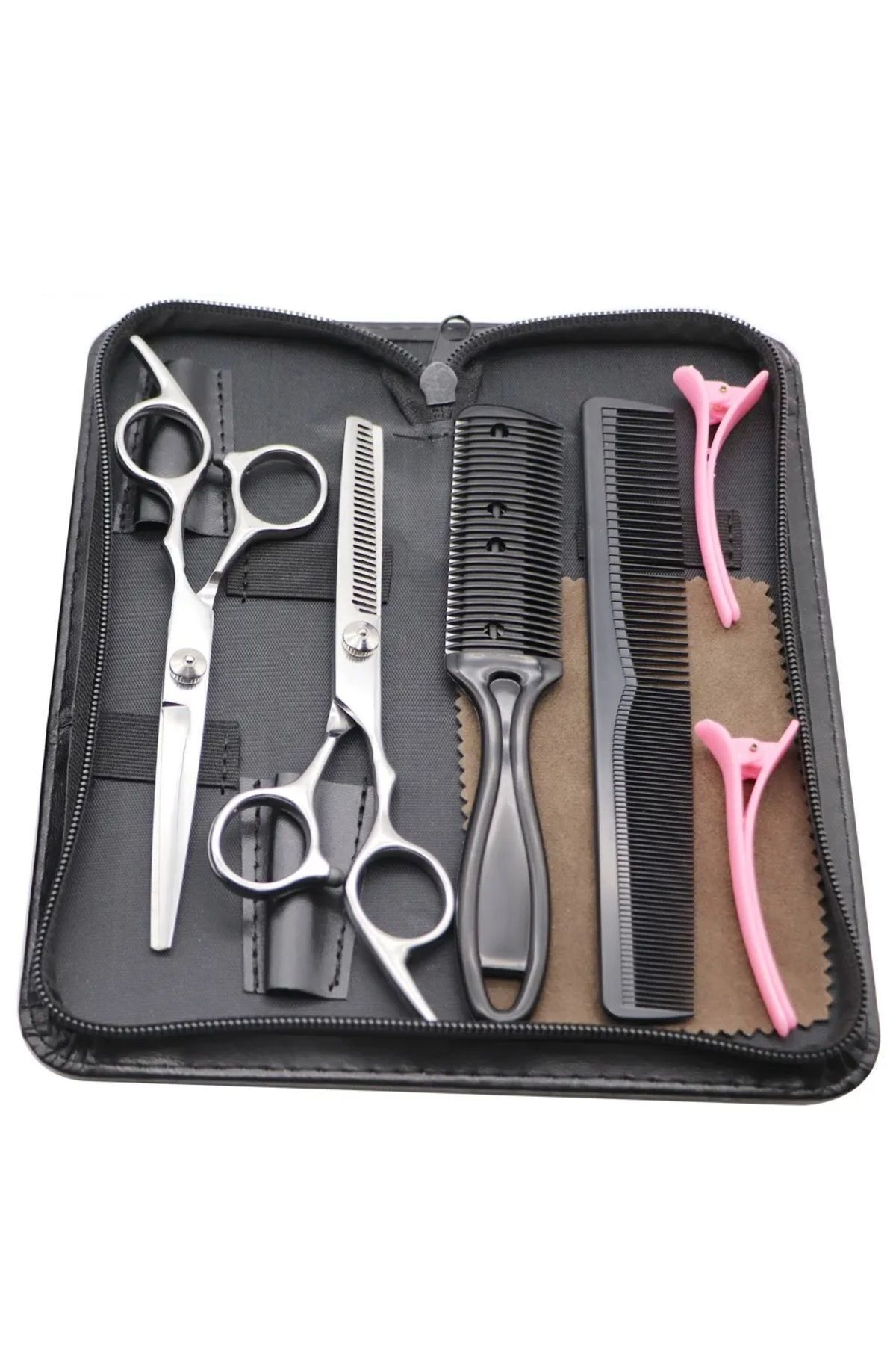 6 Parça Smith Chu 6.0 Inch 17 Cm Profesyonel Deri Çantalı Kuaför Berber Saç Bıyık Makas Seti