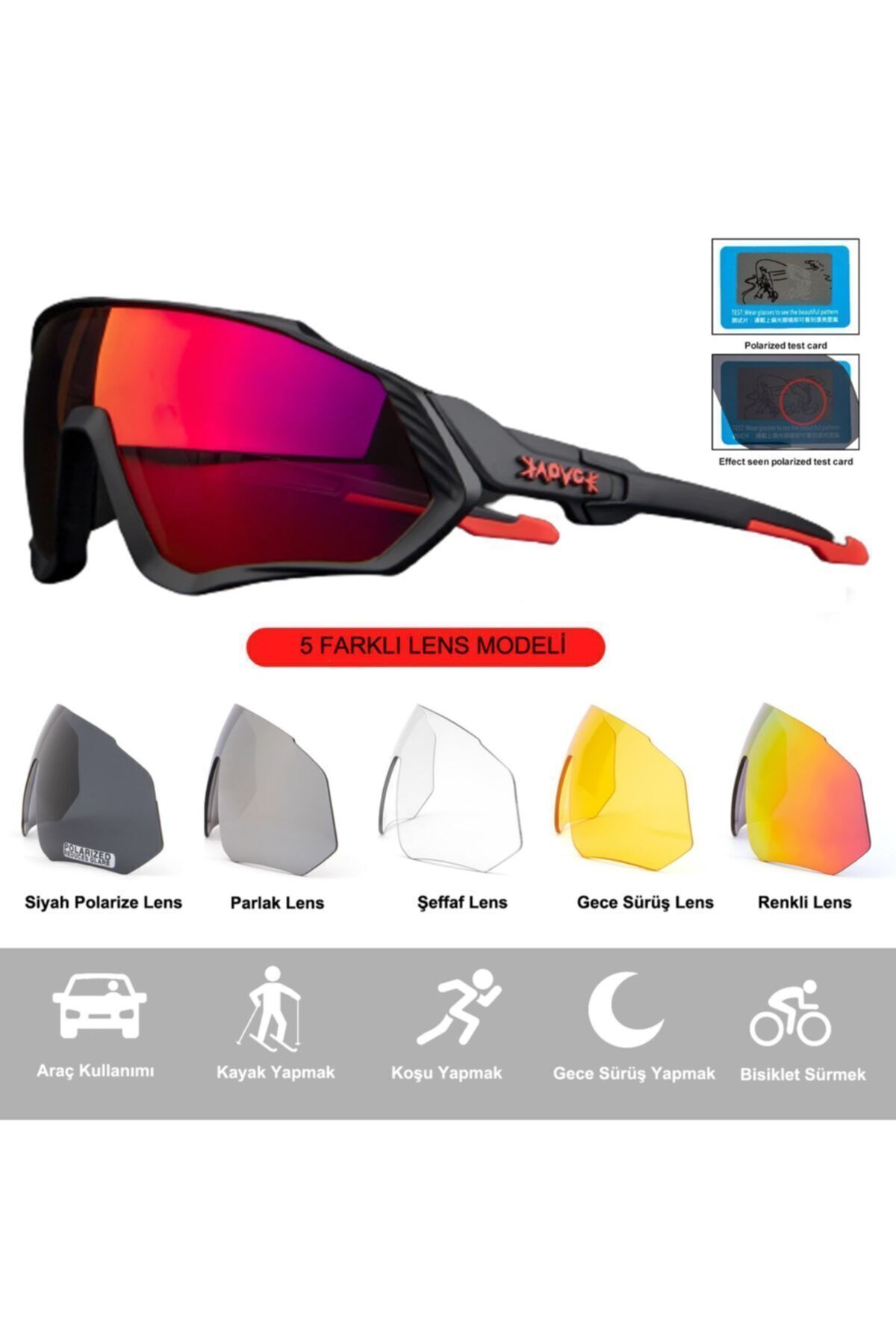 Typhoon Değişebilir 5 Lens Mtb Polarize Bisiklet Spor Dağ Kayak Gözlüğü