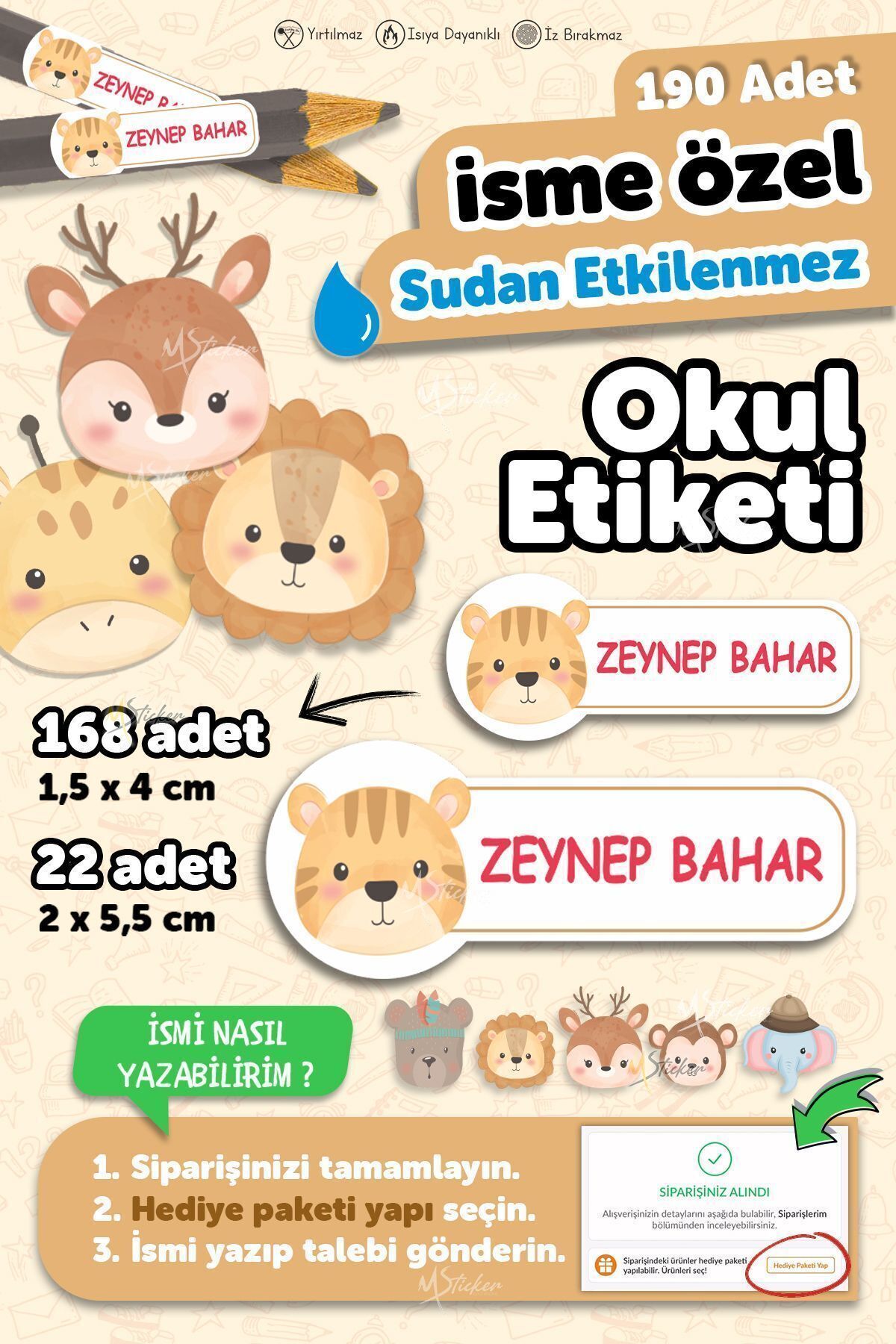 Okul Etiketi Kalem Defter Özel Isim Yazılabilen Etiket 190 Adet