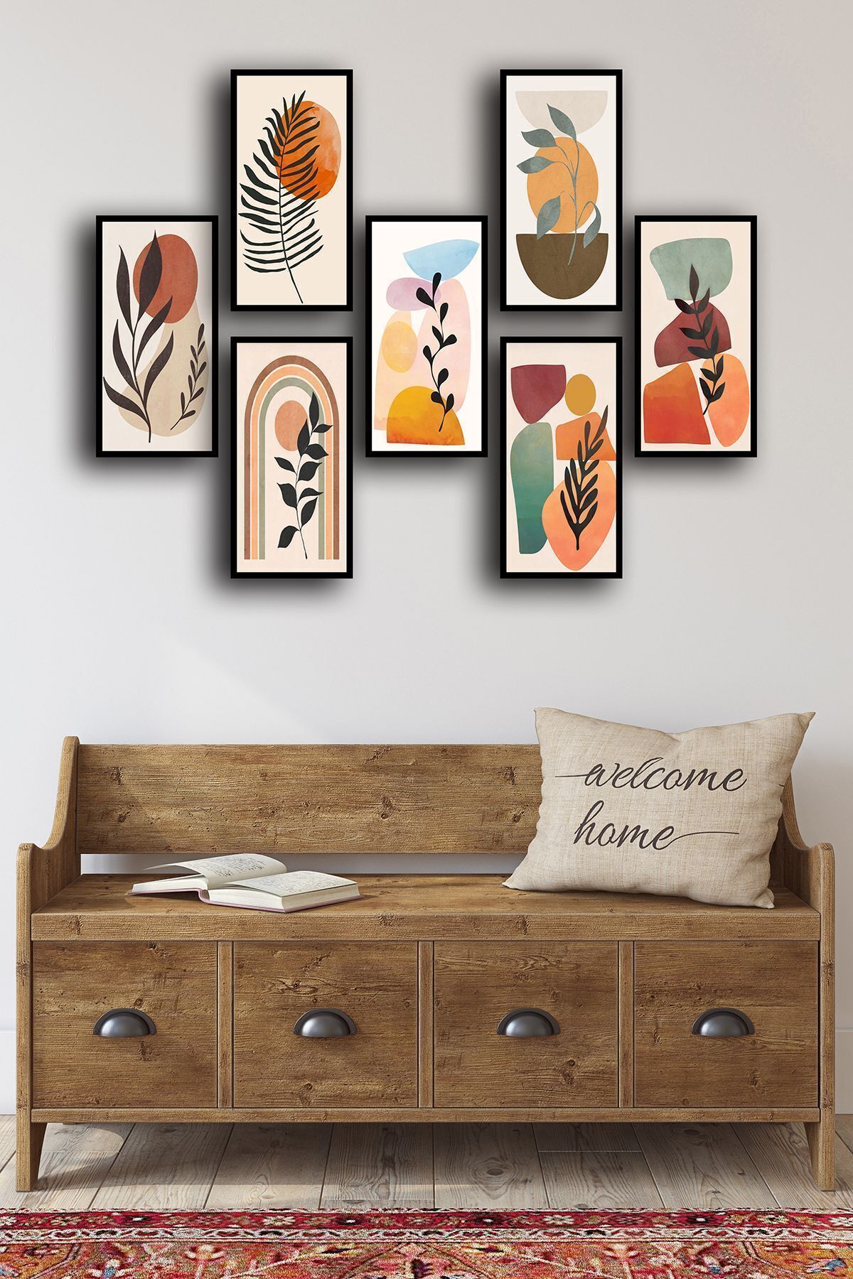 7 Parça Çerçeve Görünümlü Oturma Odası, Salon, Ofis, Çalışma Odası Tablo Seti - Set-67