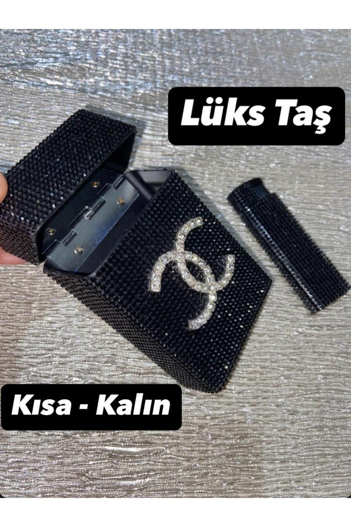 Taşlı Sigara Kutusu & Çakmak ( Kısa Kalın)