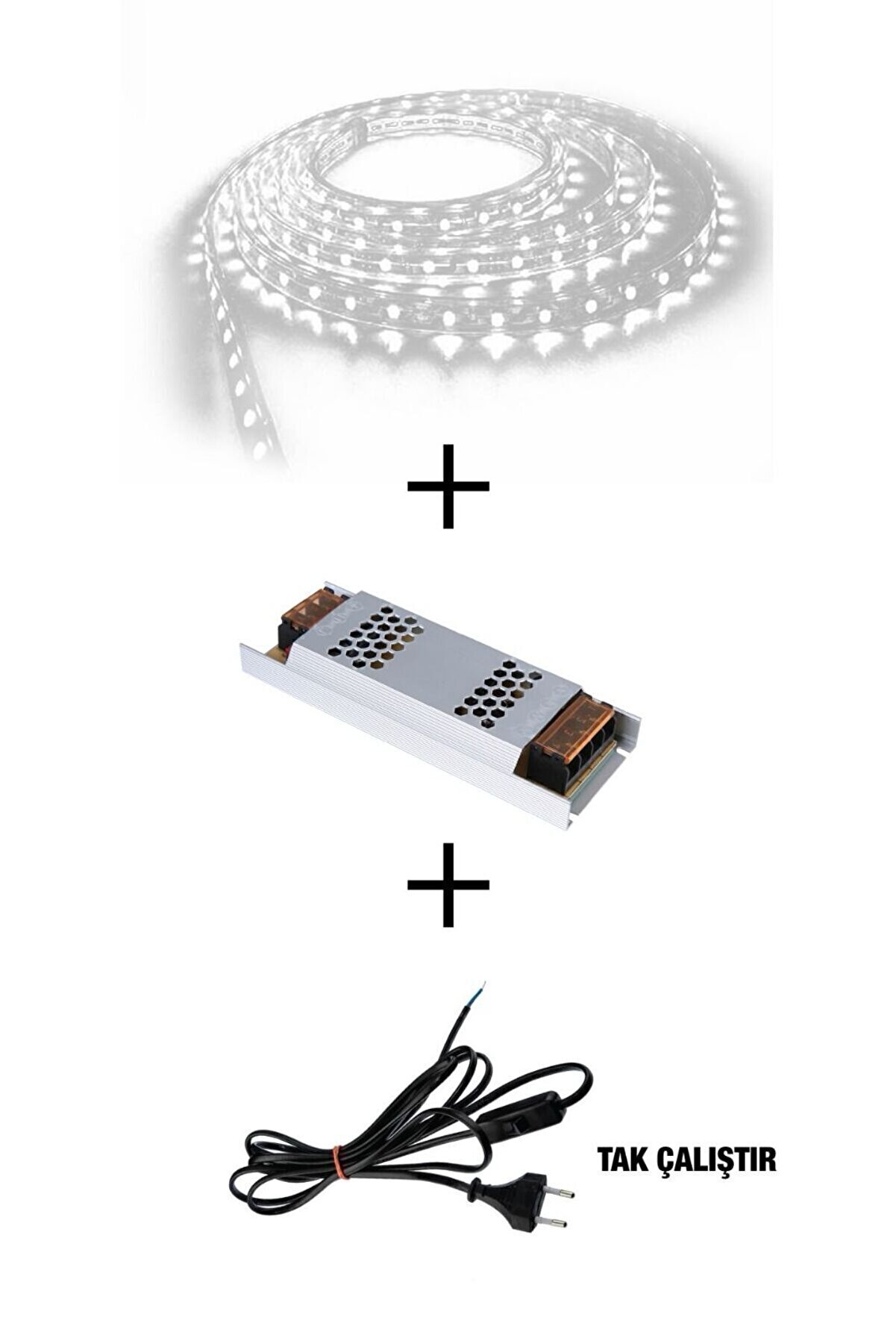 İnformed 3 Çipli Iç Mekan Beyaz Renk 5 Metre Şerit Led Işık 5 Amp Led Trafosu Kablo
