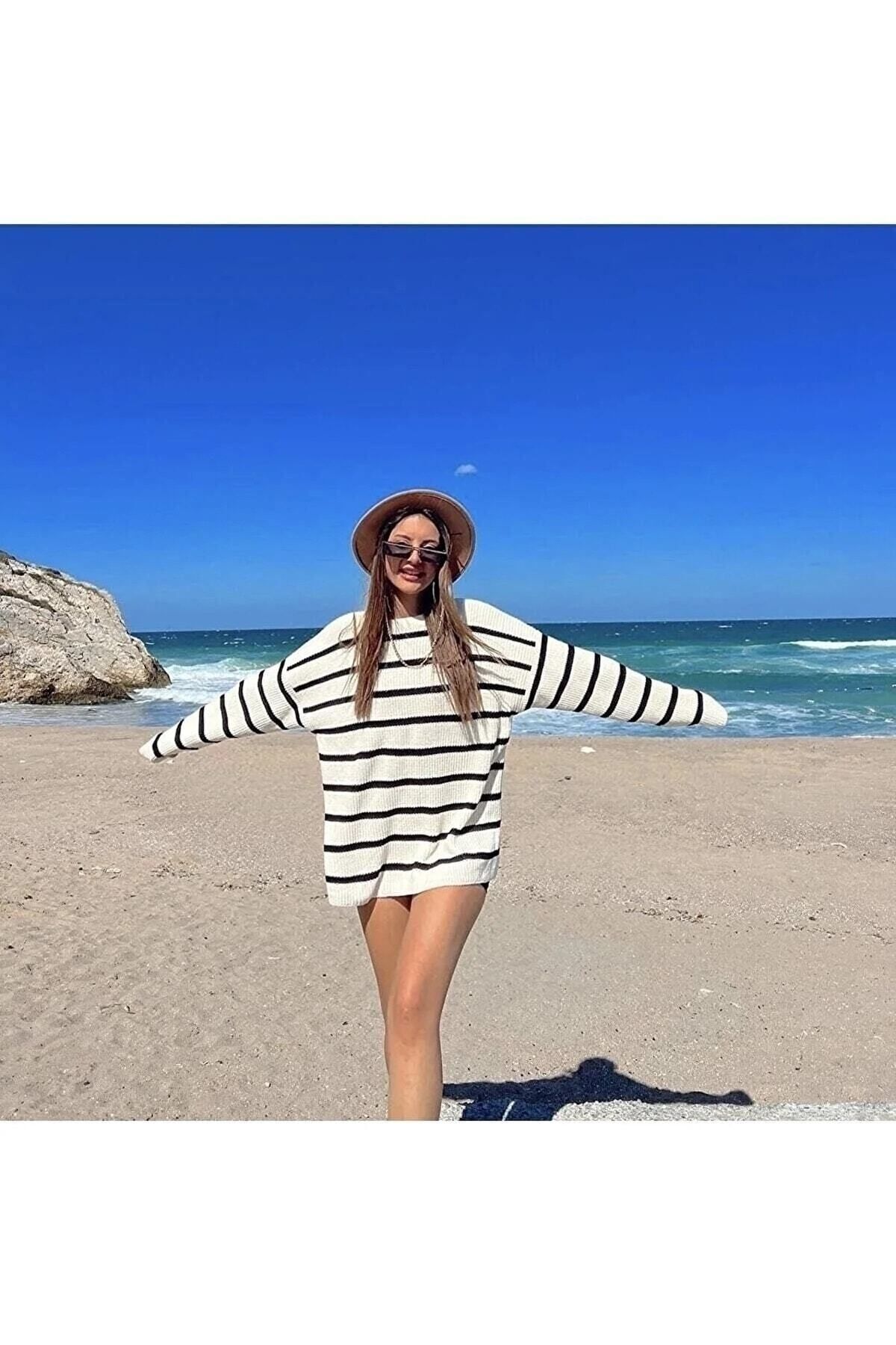 Çizgili Oversize Kazak Kzkk177