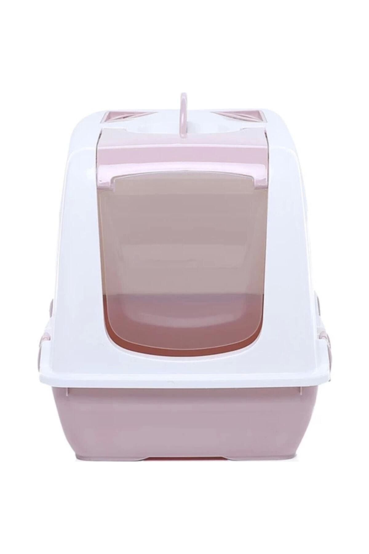 Xl Boy Kapalı Kedi Tuvaleti - Xl Boy 40x37,5x50 Cm Kürekli Pembe