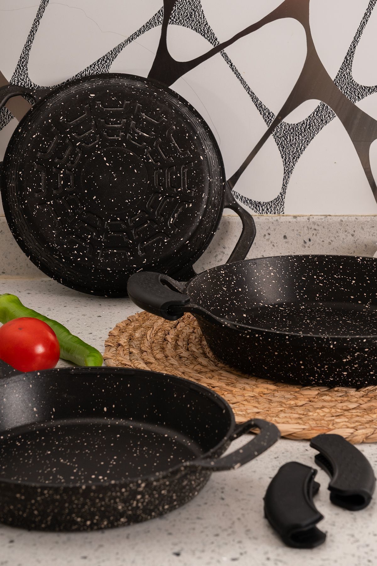 Silikon Tutacaklı Granit Tava Seti Berta 3'lü (18CM-20CM-22CM)