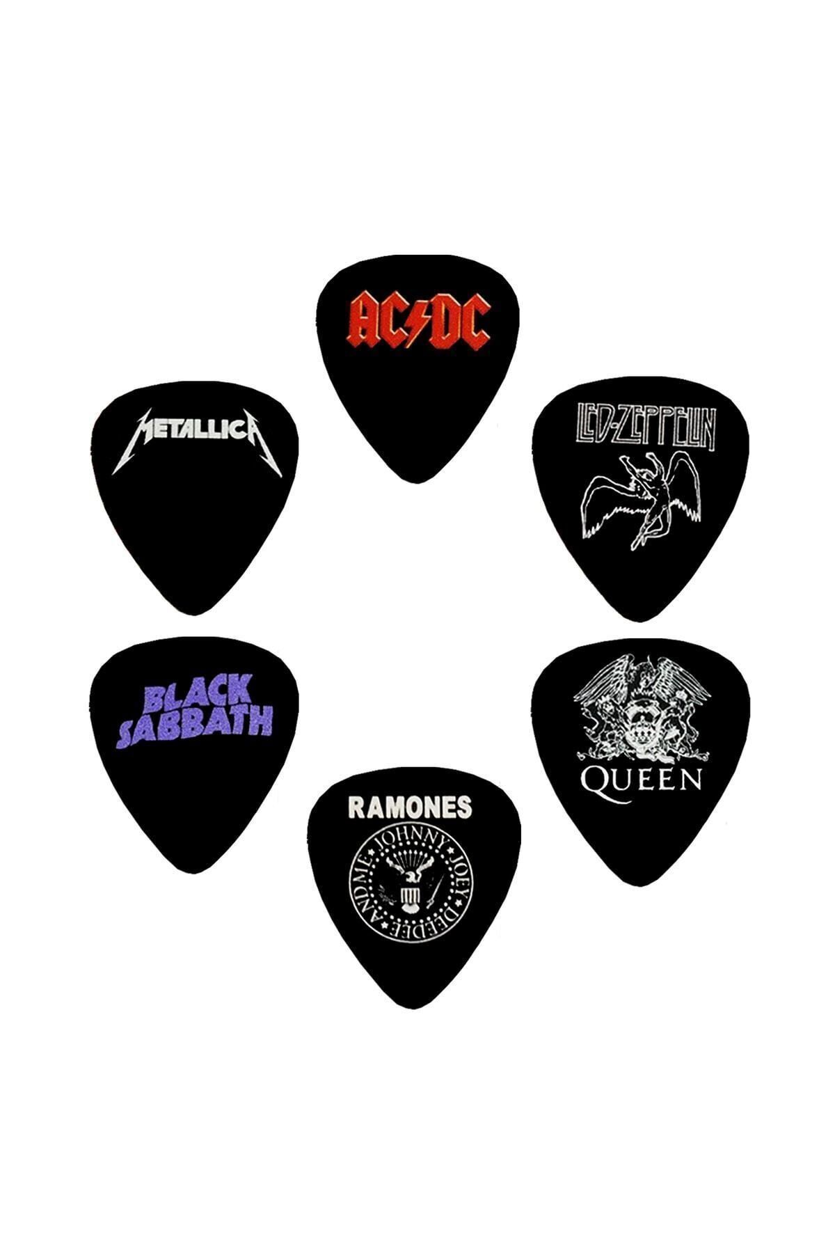 Gitar Pena 6 Adet Metallica Adcd Led Zeppelin Queen Black Sabbath Ramones