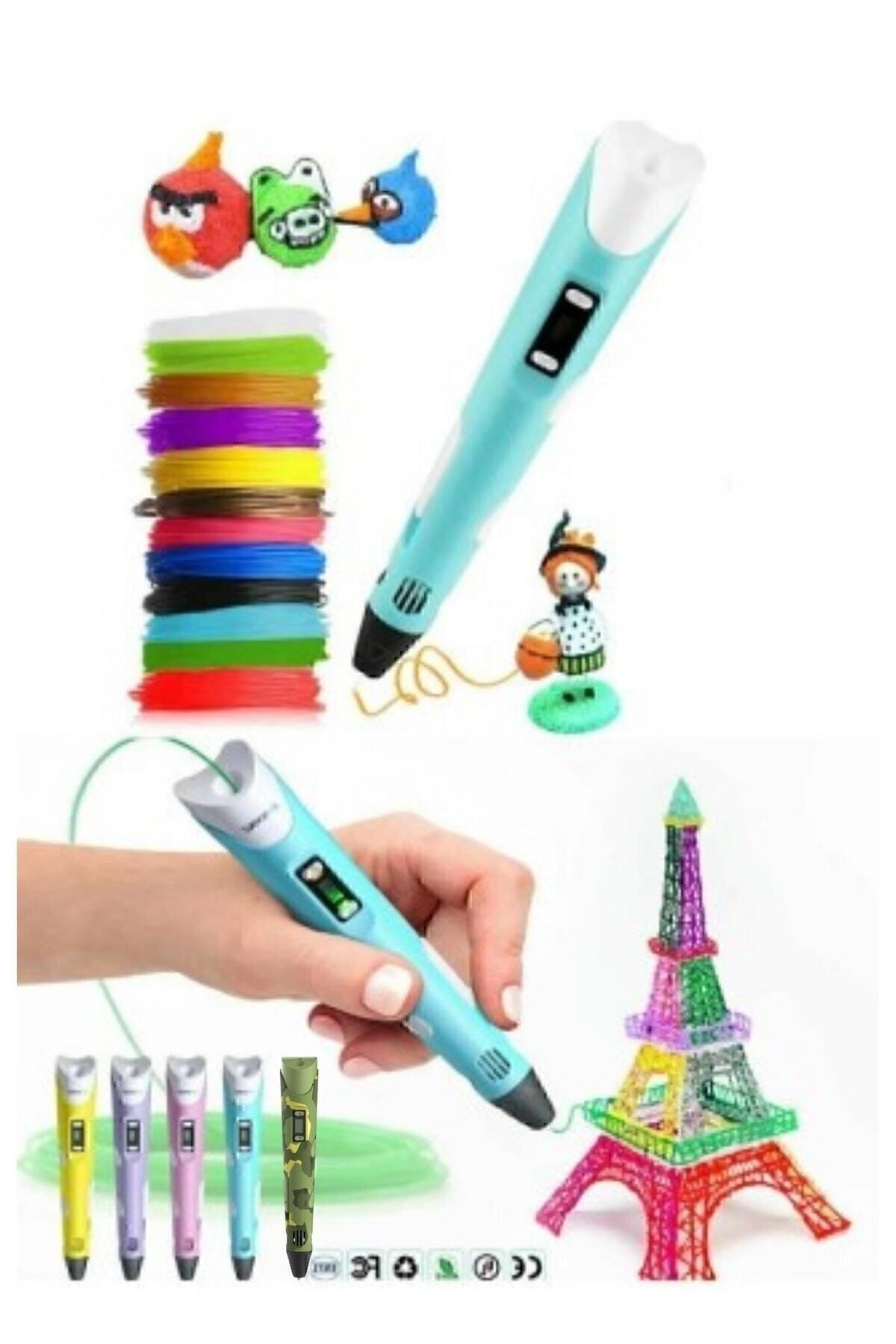 3d Pen - Üç Boyutlu Yazıcı Kalem Printer 3 Renk Filament