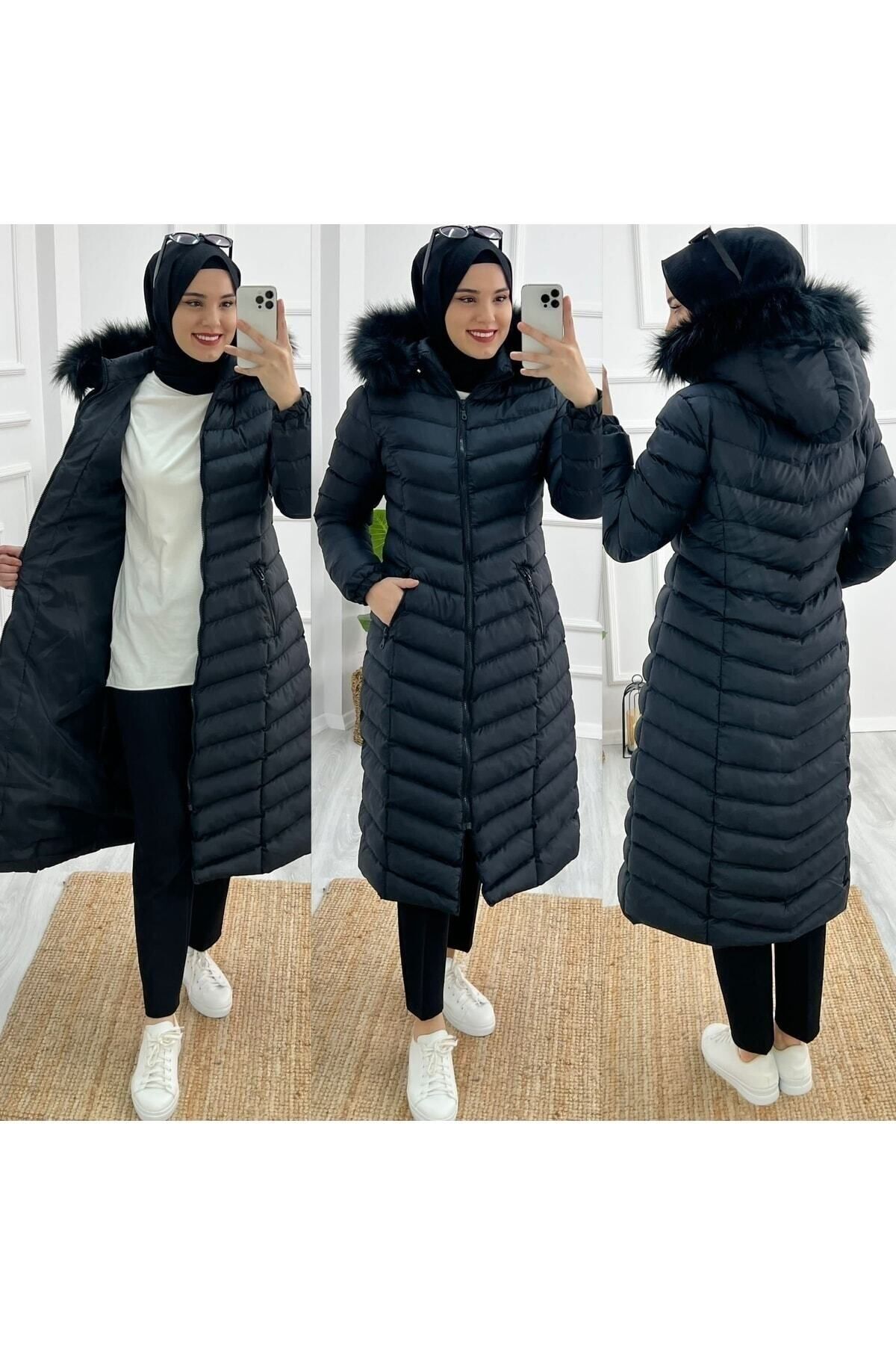 Esra Sıcacık Tutacak Kadın Tam Dolum Elyaf Şişme Mont -siyah