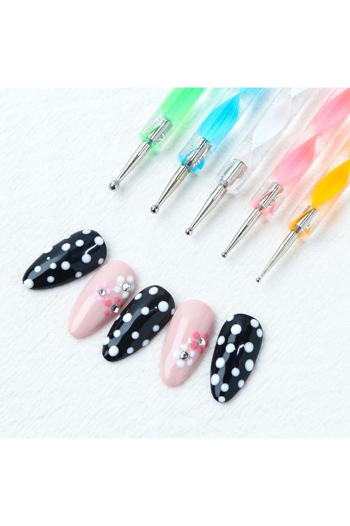 Art Tırnak Süsleme Desen Seti Dot Kalem - ( 5 Adet Set ) - Tırnak Boyama - Nail Art