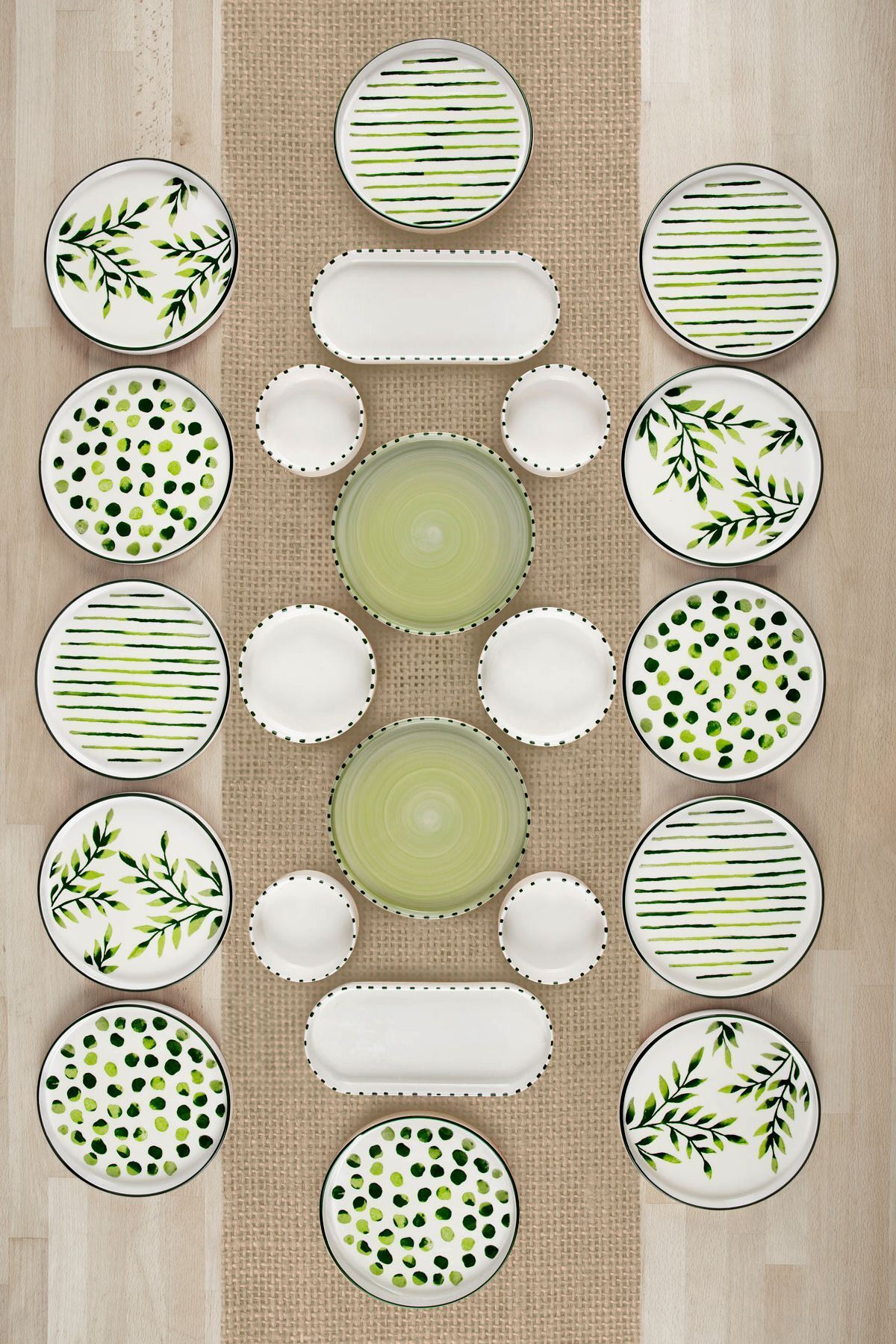 22 Parça 12 Kişilik Greentree  Stackable Kahvaltı Takımı - Lüx Kahvaltılık Sunum Seti Tabağı
