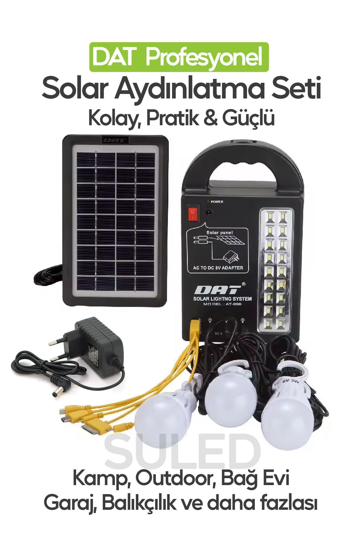 Solar Aydınlatma Seti 3 Lambalı 22 Amper Lithium Bataryalı USB Power Bank Led Işıldak Fener