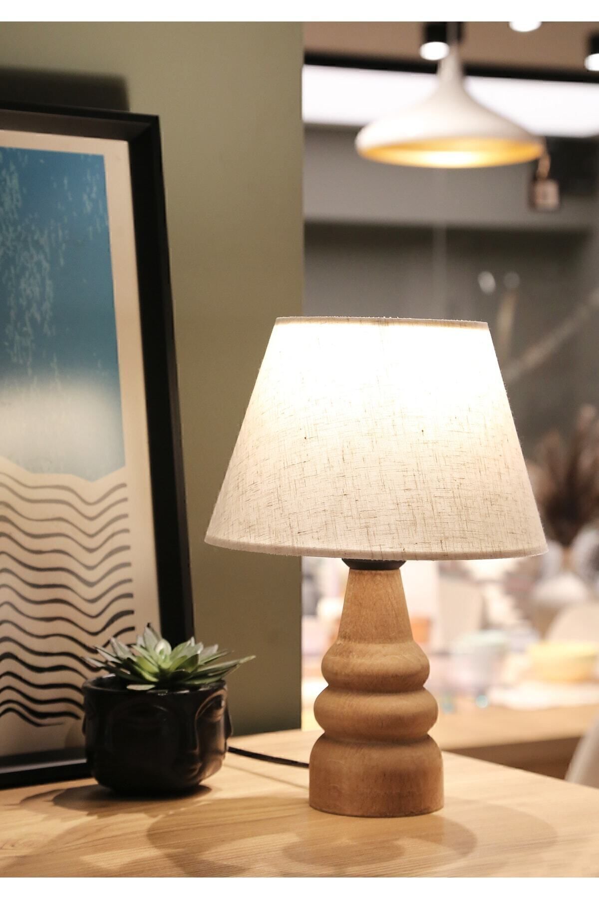Natural Ahşap Kumaş Başlık Abajur Ayd-3562