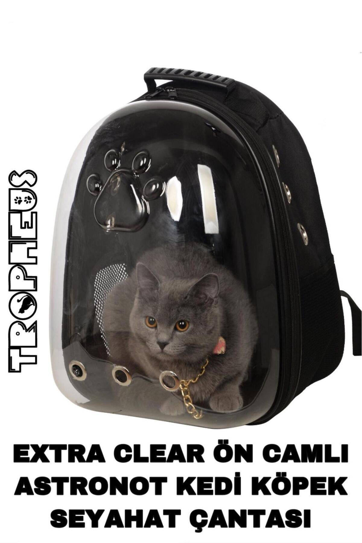 Çanta Şeffaf Astronot Kırılmaz Kedi Köpek Taşıma Çantası 42 X 22 X 33 Cm Siyah