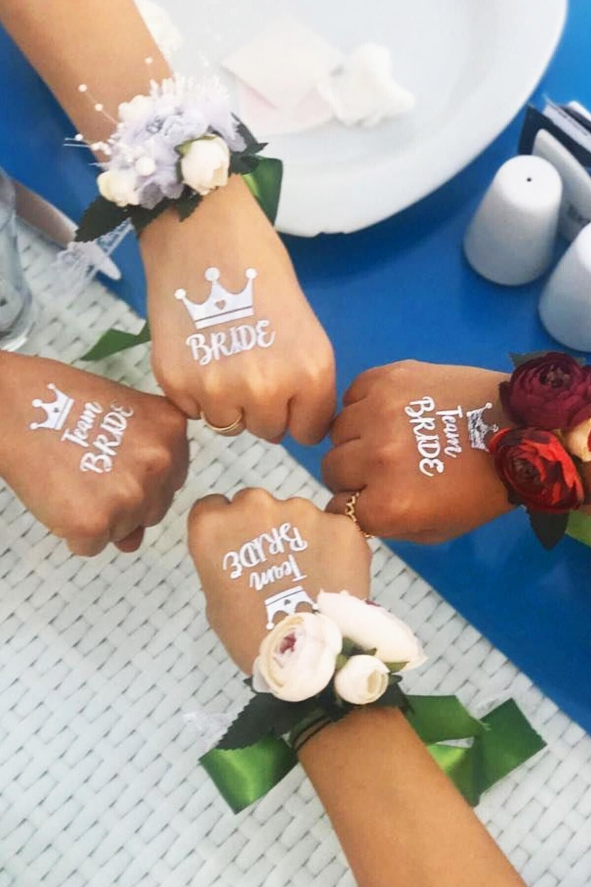 Bride To Be Konsepti 1 Bride 10 Team Bride Gümüş Gri Renkli Geçici Dövme Bekarlığa Veda Partisi