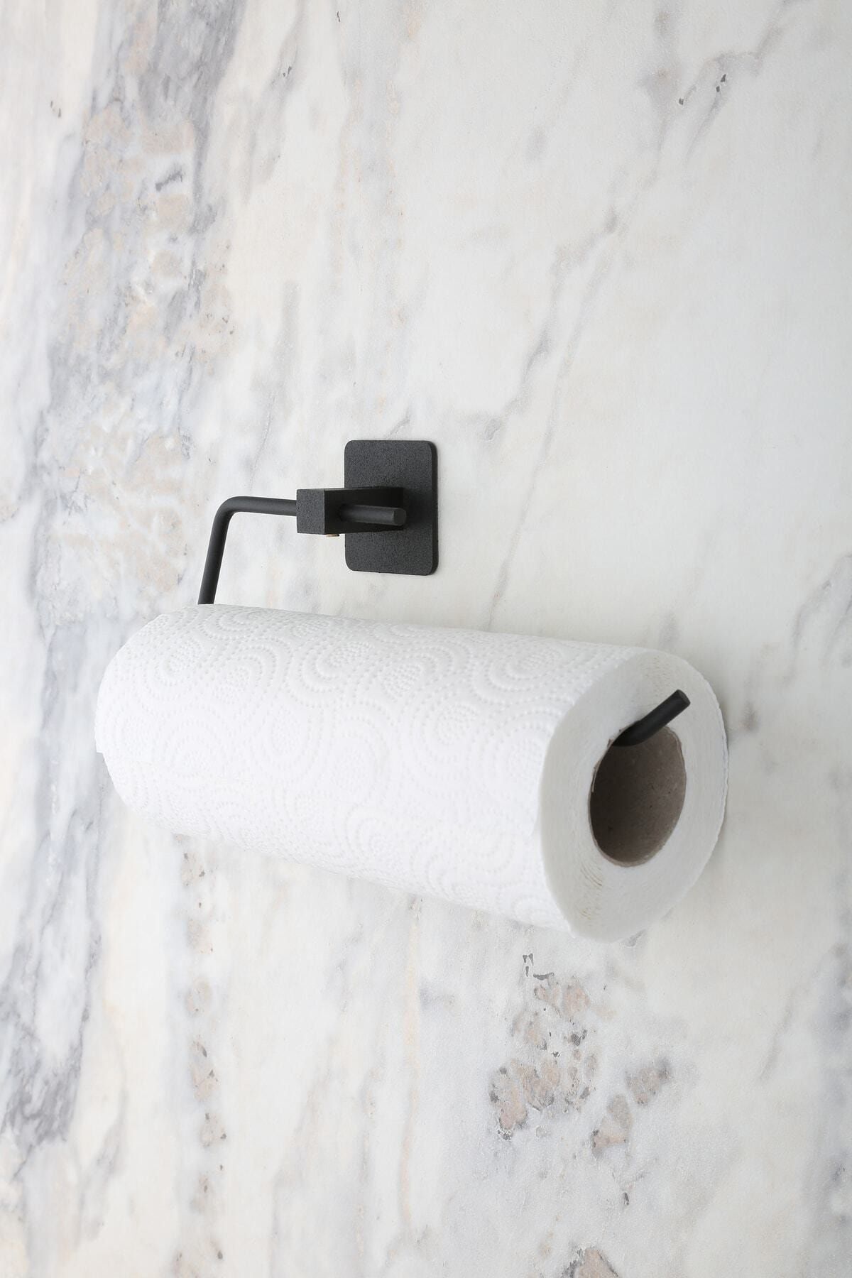 Kare Yapışkanlı Siyah Kağıt Rulo Havluluk, Peçetelik, Yapışkanlı Tasarım, Banyo Askısı