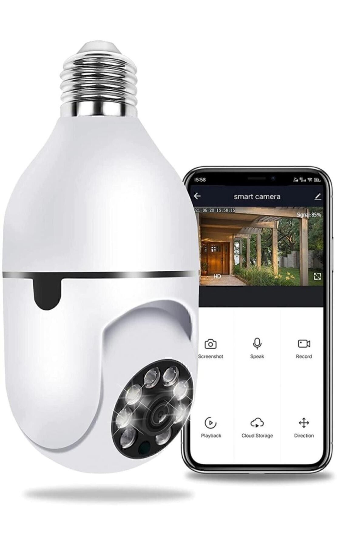 Gece Görüşlü 360 Derece Led Işık 1080p Wifi Kamera Kablosuz Panoramik Ev Güvenlik Ampul Kamerası
