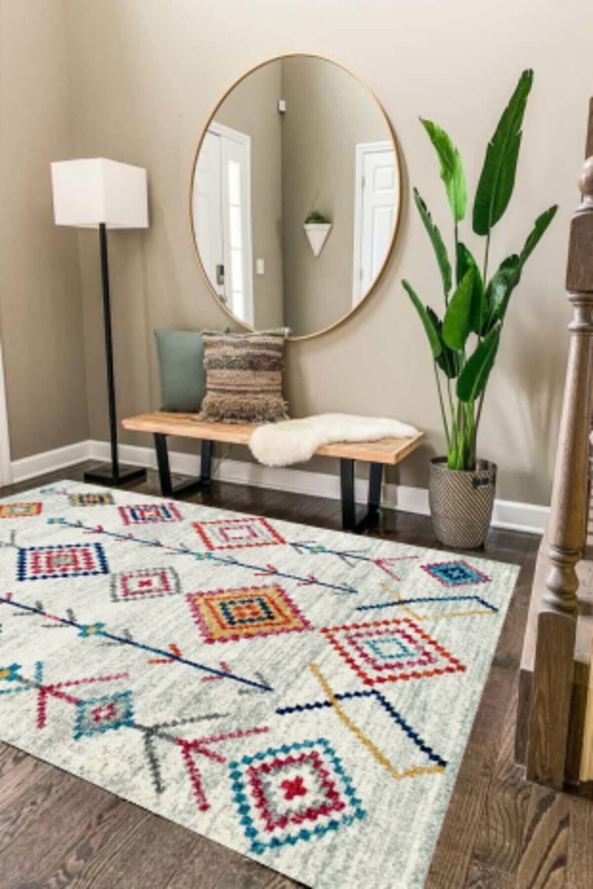 Şönil Kilim Desenli Modern Halı (MAKİNADA YIKANABİLİR SÜNGERLİ DOT/KEÇE TABAN) - Cp658