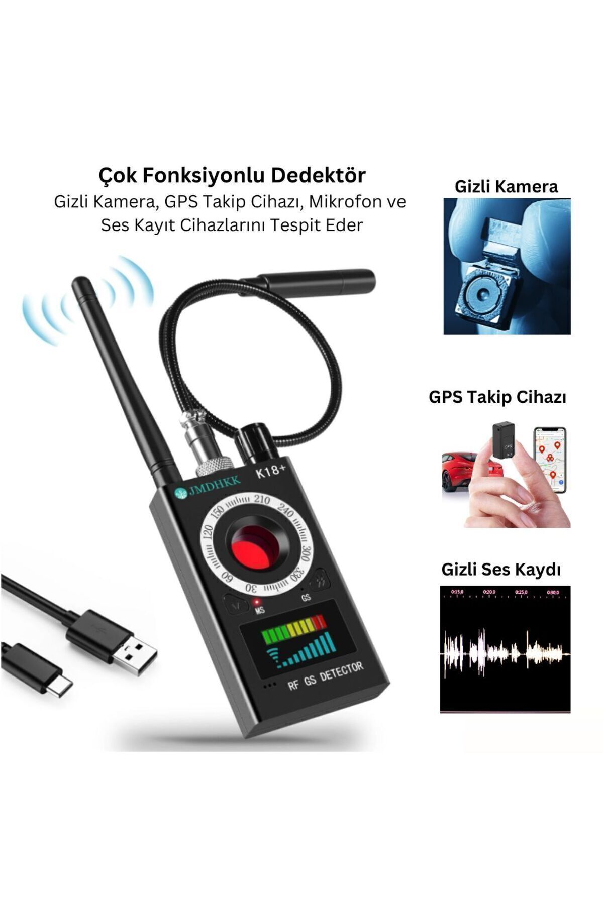 Böcek Bulucu Dedektörü ( Gizli Kamera, GPS Takip, Mikrofon ve Ses Kayıt Cihazı Tespit Edici )
