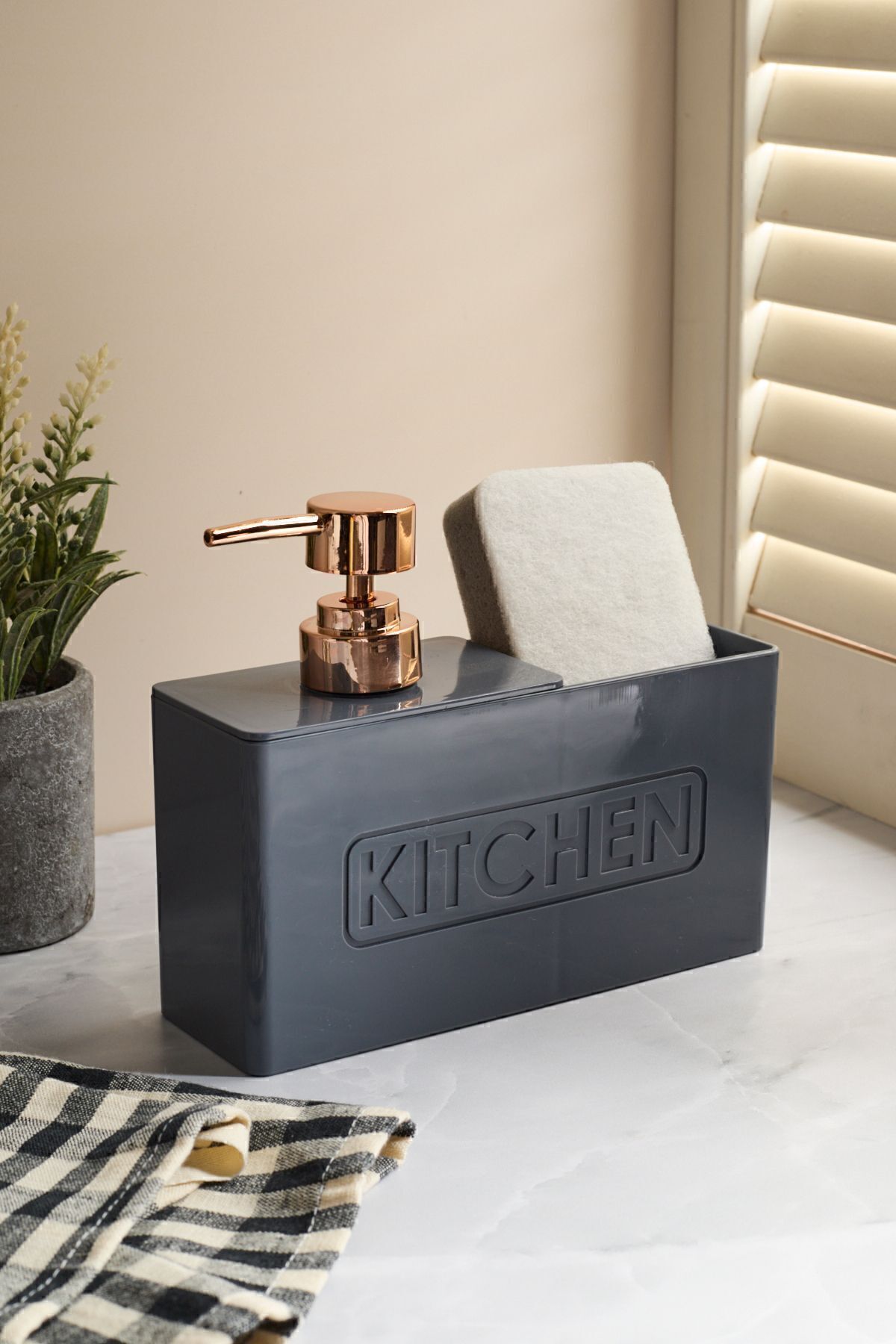 Kitchen Gri Sünger Hazneli Mutfak Sıvı Sabunluk 13198