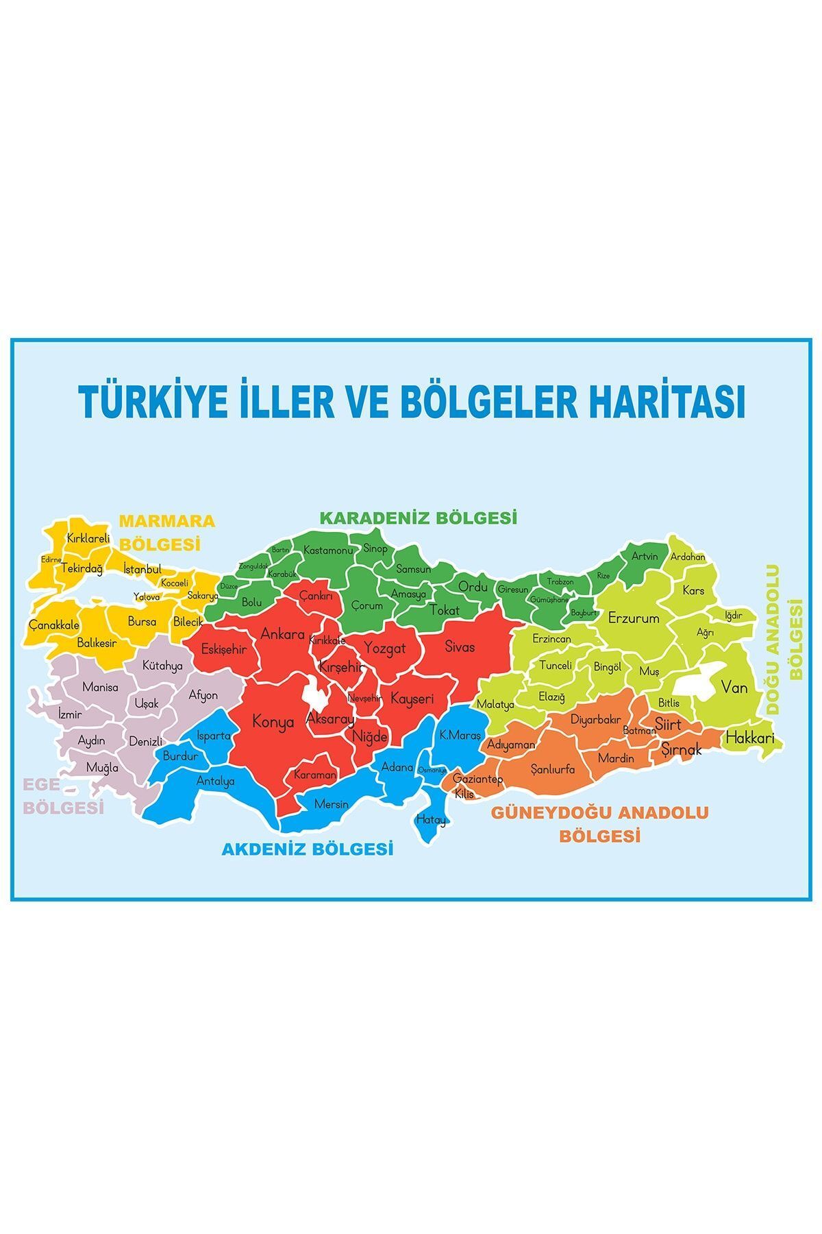 Türkiye Iller Ve Bölgeler Haritası 50x70 Kendinden Yapışkanlı Folyo