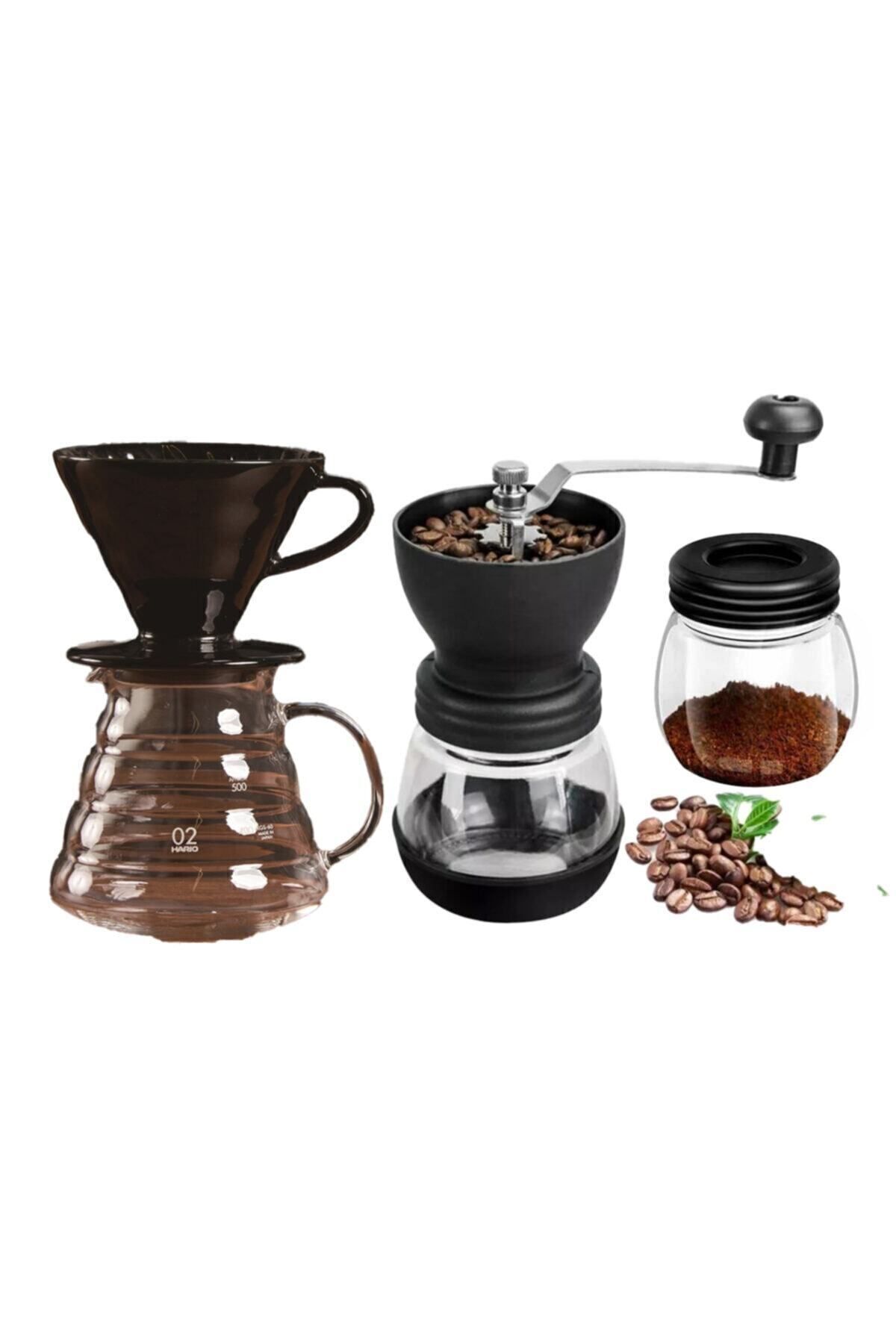 V60 Dripper  Cam Sürahi Değirmen Set