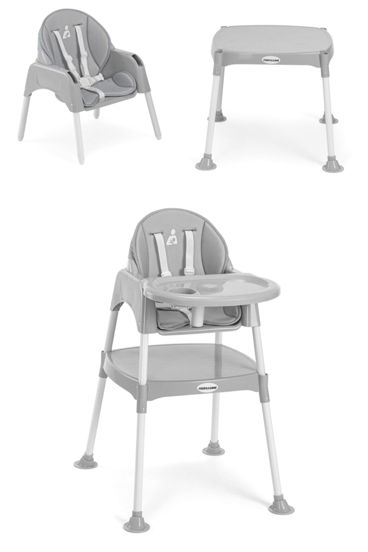 Pretty 3 in1 Çalışma Masalı ve Minderli Mama Sandalyesi Gri